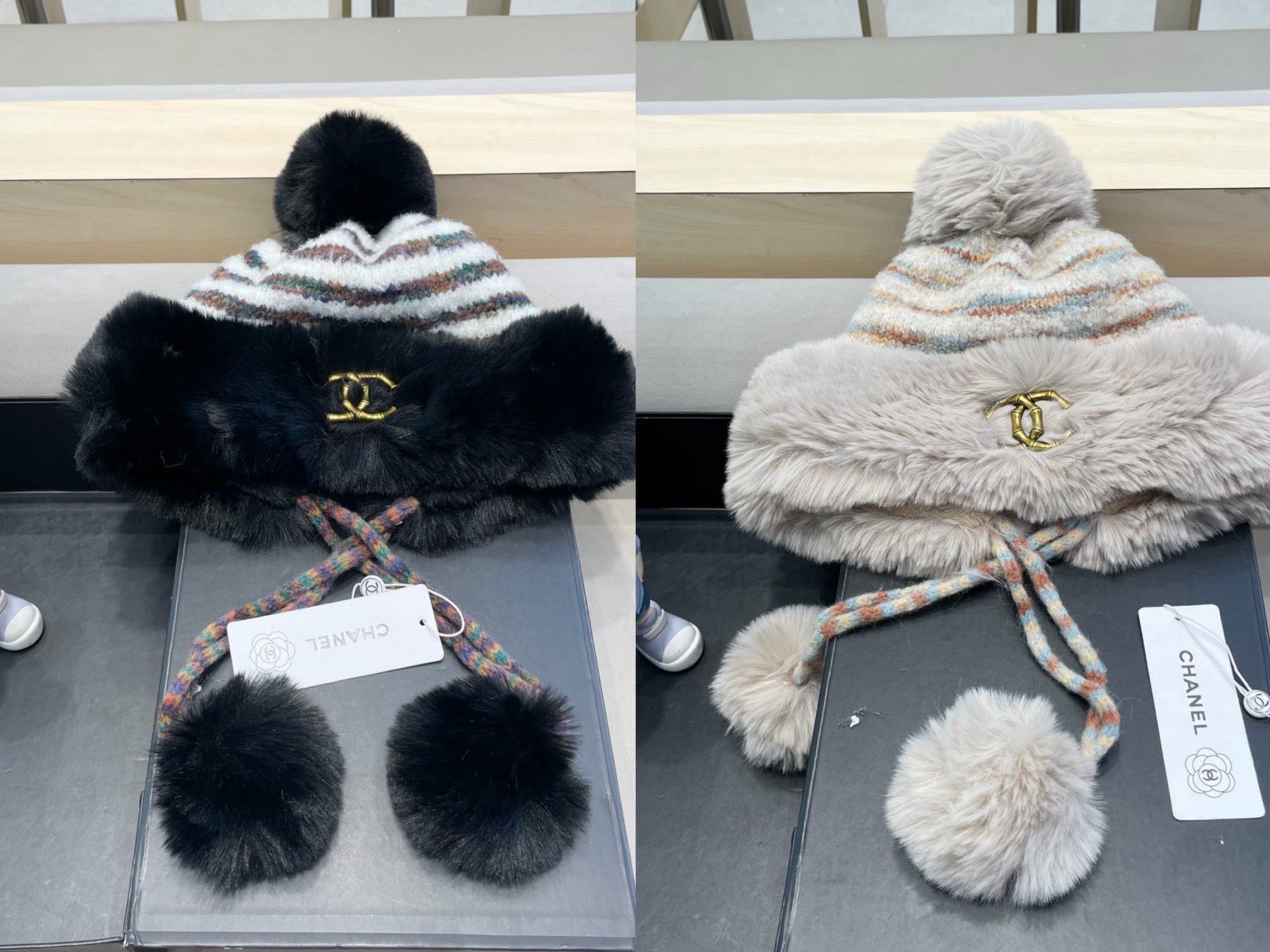 Chanel Knitted Winter Hat With Fur Trim 437113