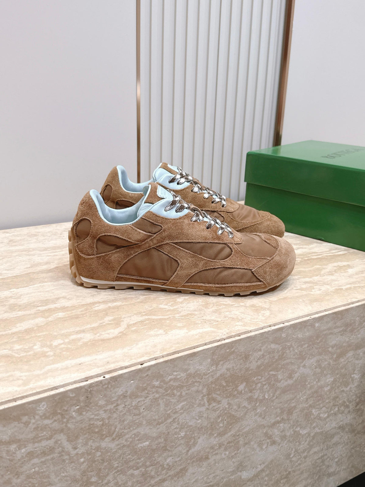 Bottega Veneta 2026 Orbit Flash Suede-Trimmed Sneakers Brown Suede