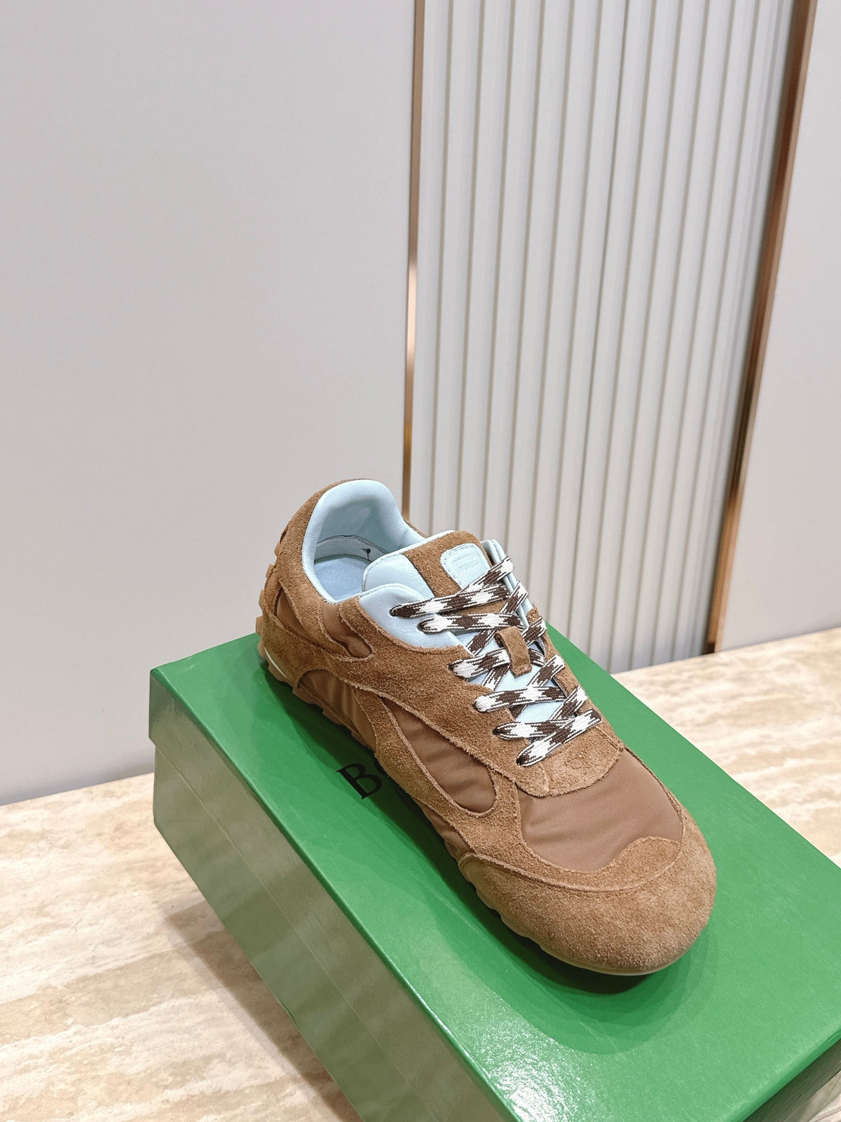 Bottega Veneta 2026 Orbit Flash Suede-Trimmed Sneakers Brown Suede