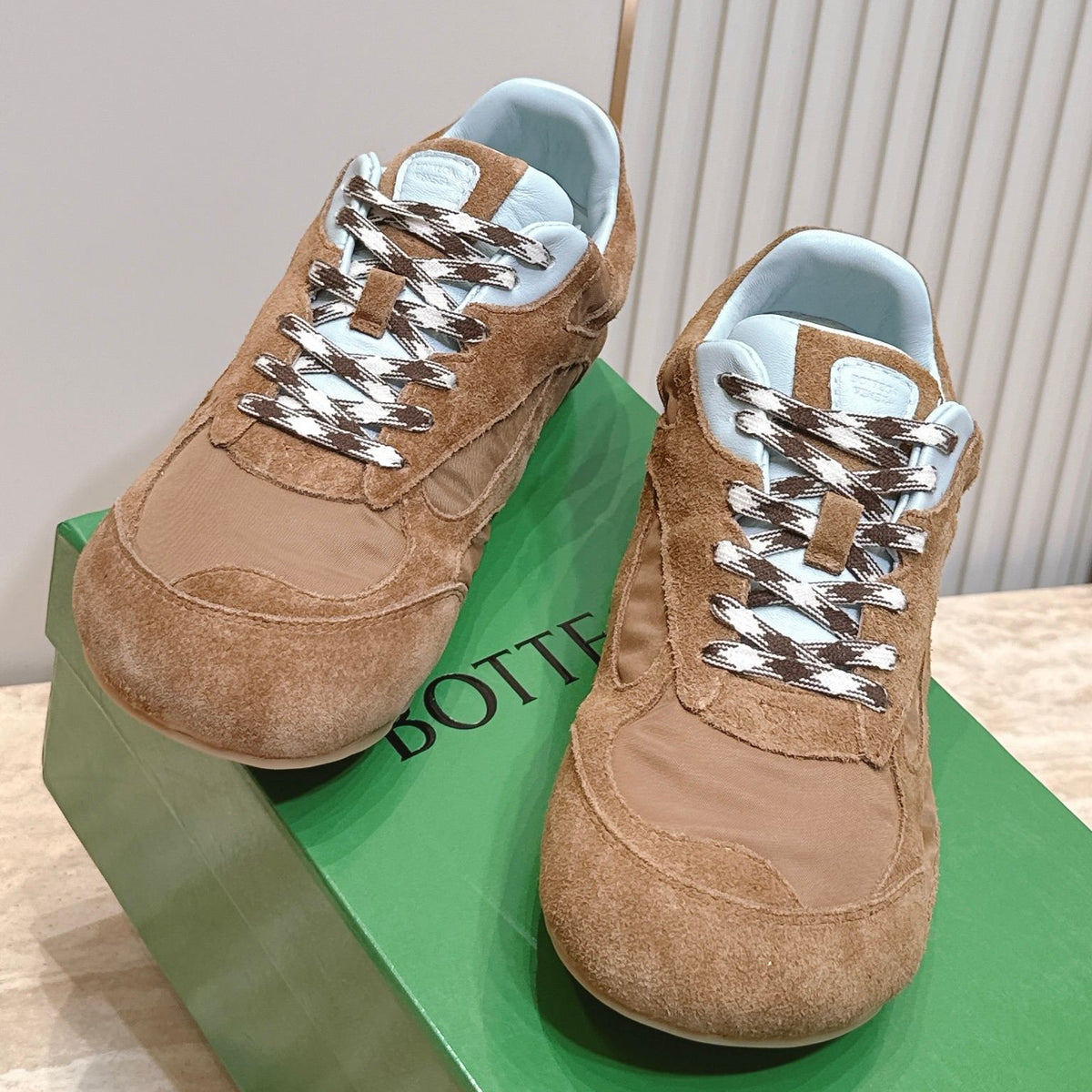 Bottega Veneta 2026 Orbit Flash Suede-Trimmed Sneakers Brown Suede