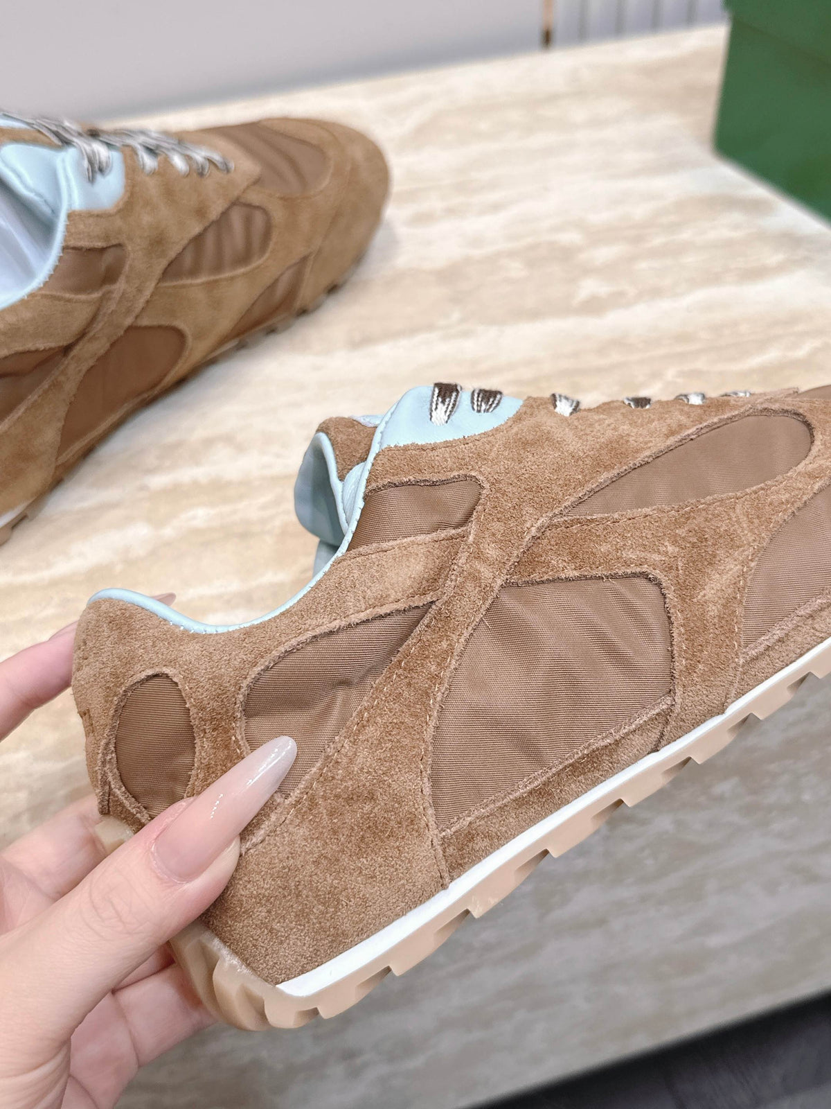 Bottega Veneta 2026 Orbit Flash Suede-Trimmed Sneakers Brown Suede