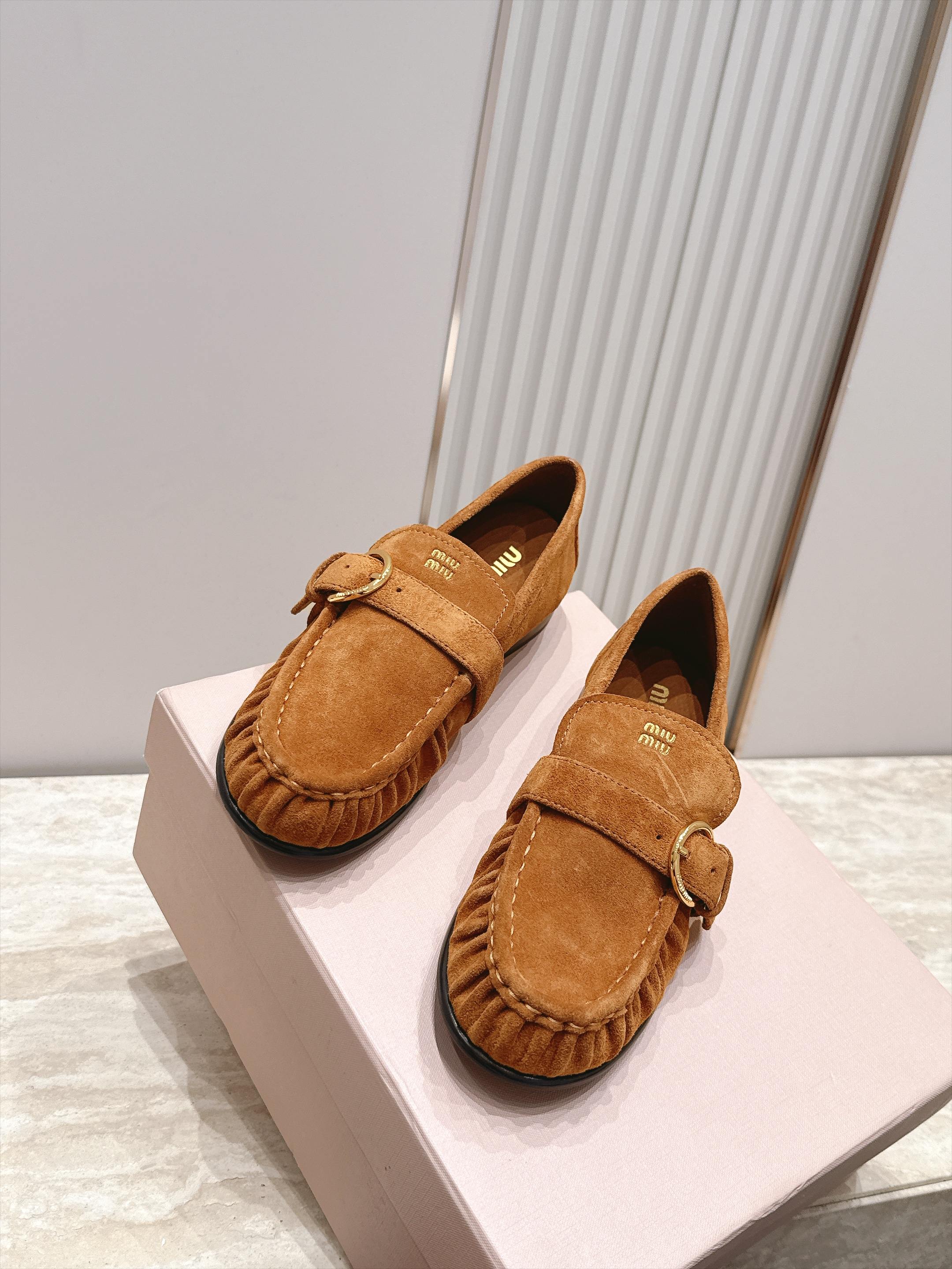 Miumiu 2026 Buckle Loafers Suede Calfskin 954313