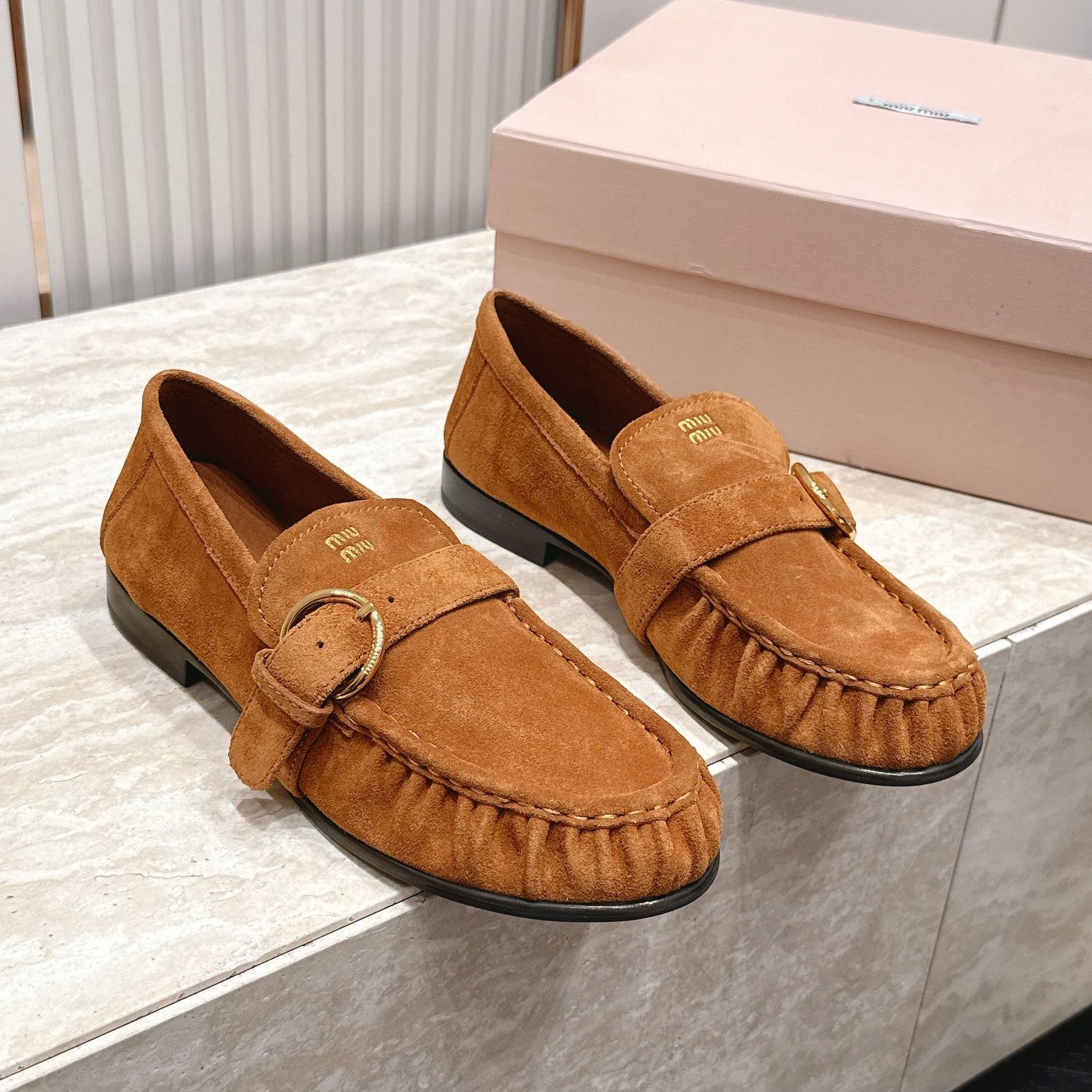 Miumiu 2026 Buckle Loafers Suede Calfskin 954313