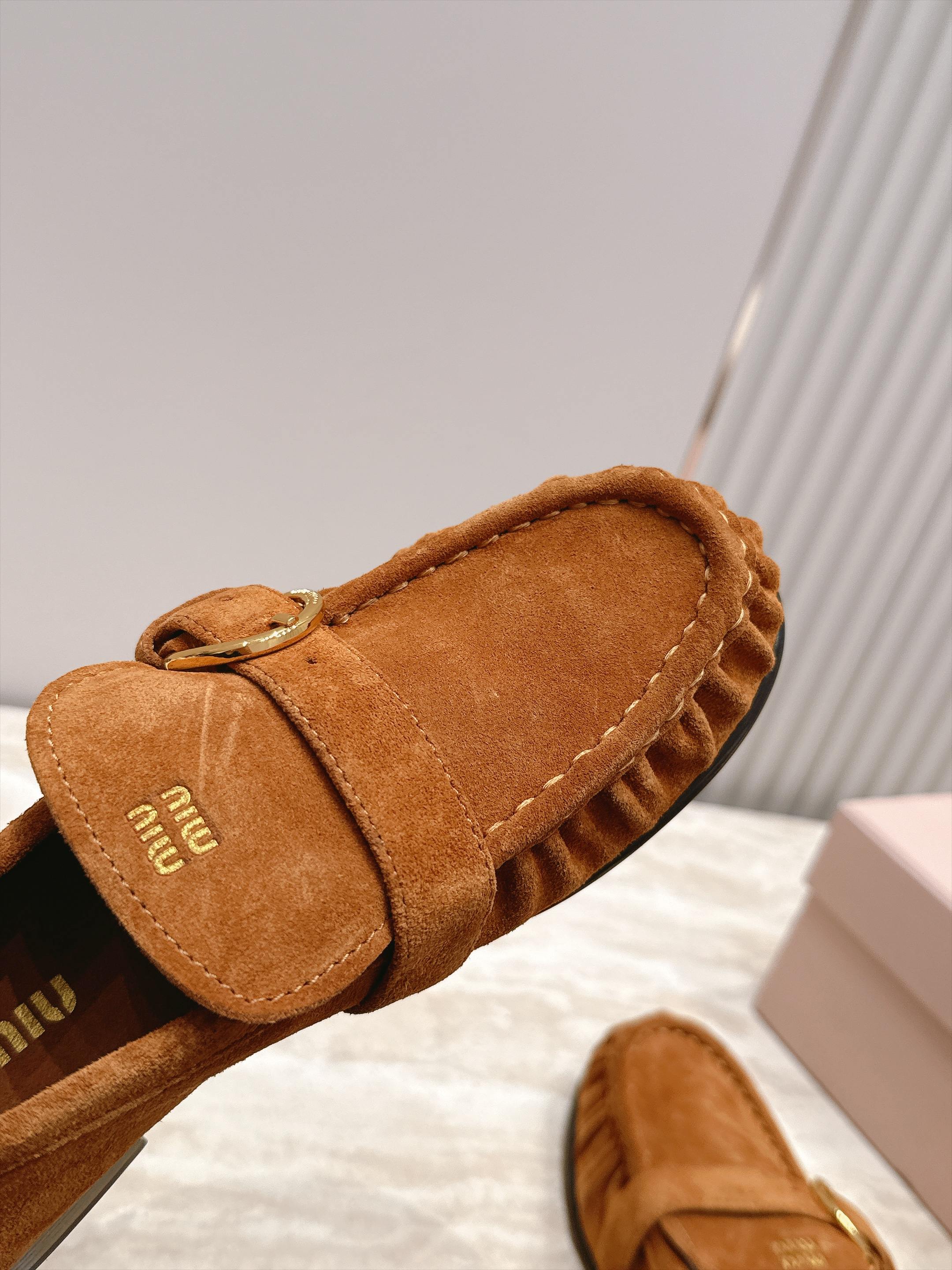 Miumiu 2026 Buckle Loafers Suede Calfskin 954313