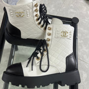 CC Combat Boots White Black Quilted Lambskin 944574