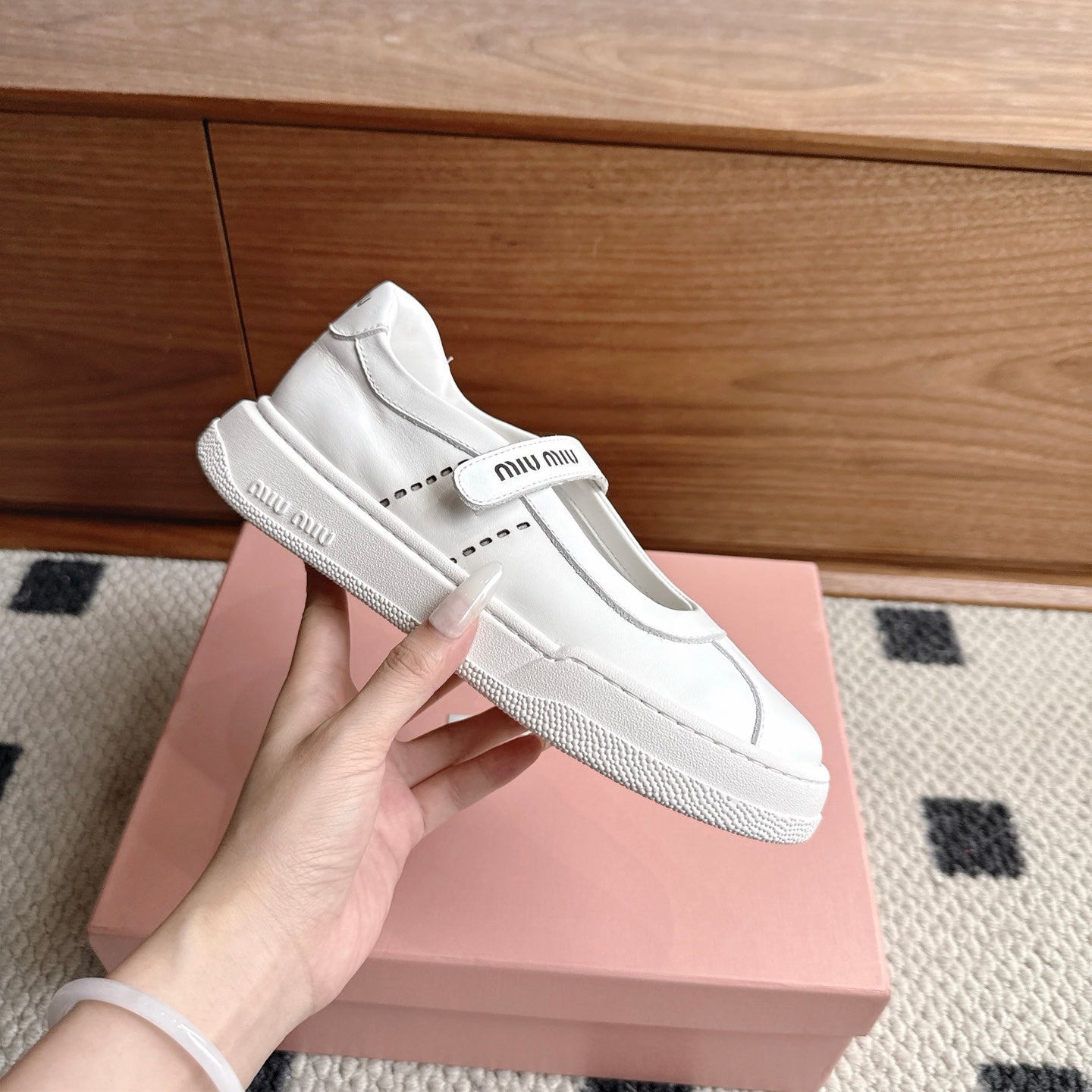 Miumiu 2026 Velcro Flat Sneakers Leather 924596