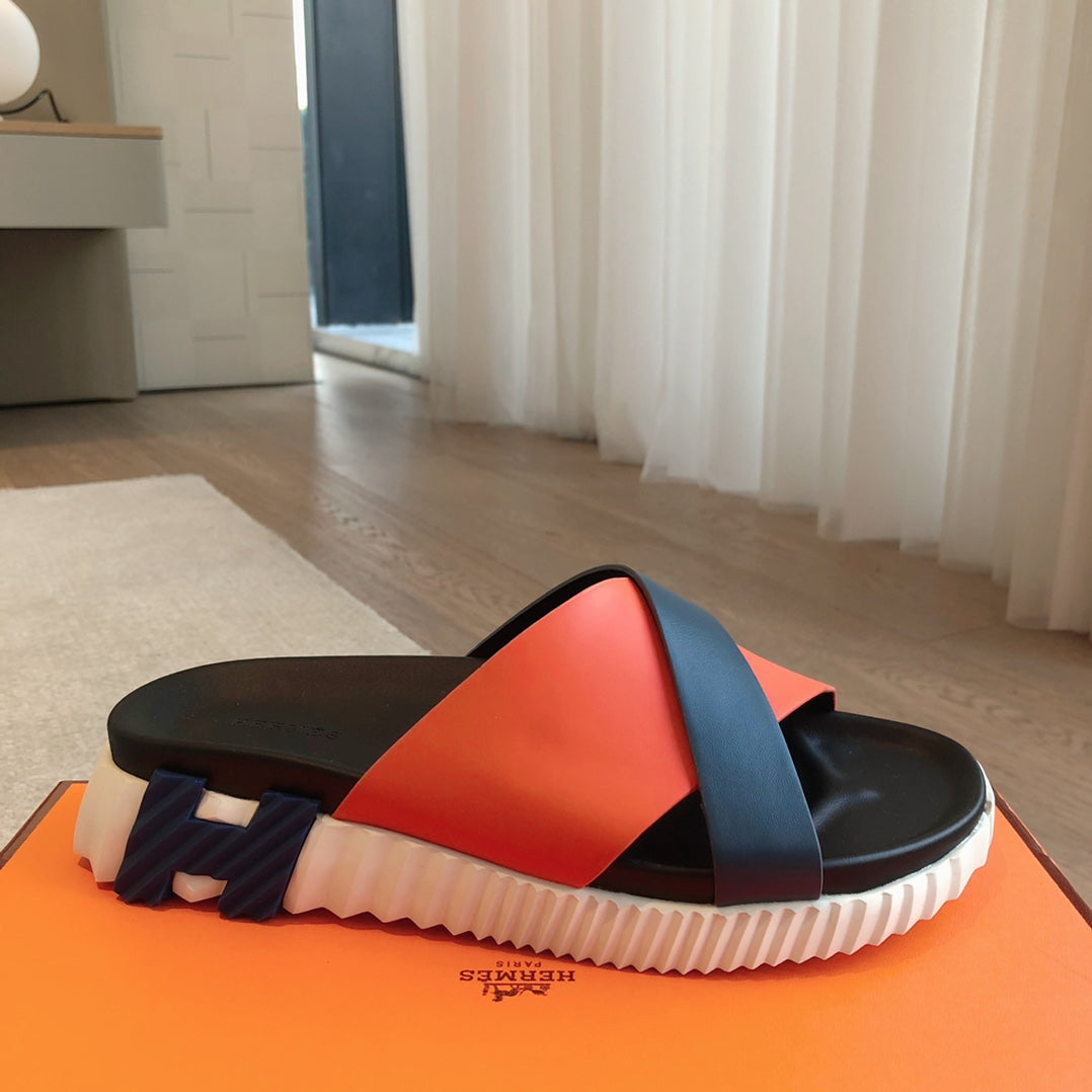 HM INFRA SANDAL BLACK AND ORANGE CALFSKIN