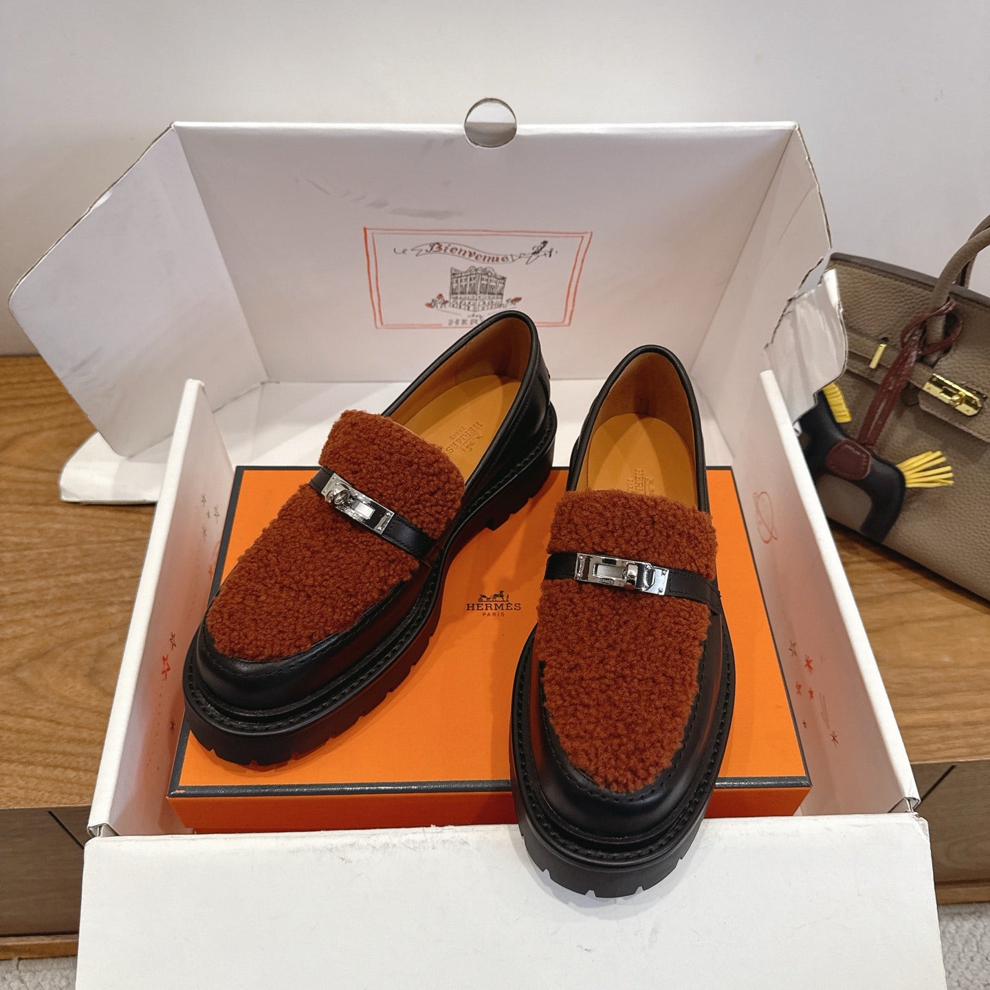 HM 26ss Loafers Black Brown Wool Calfskin 638436