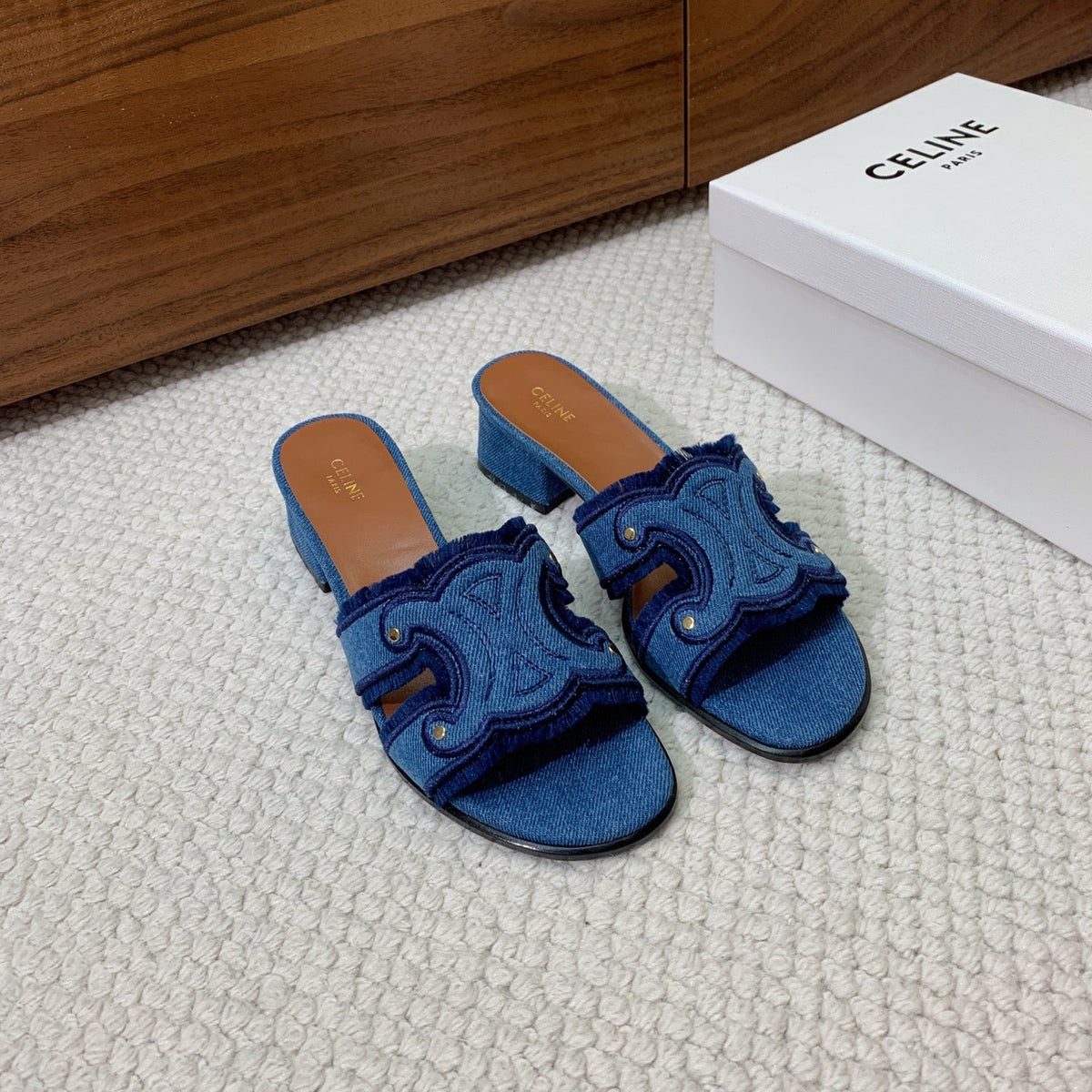 Celine 2026 Triomphe Marina Sandals Blue Denim 995223