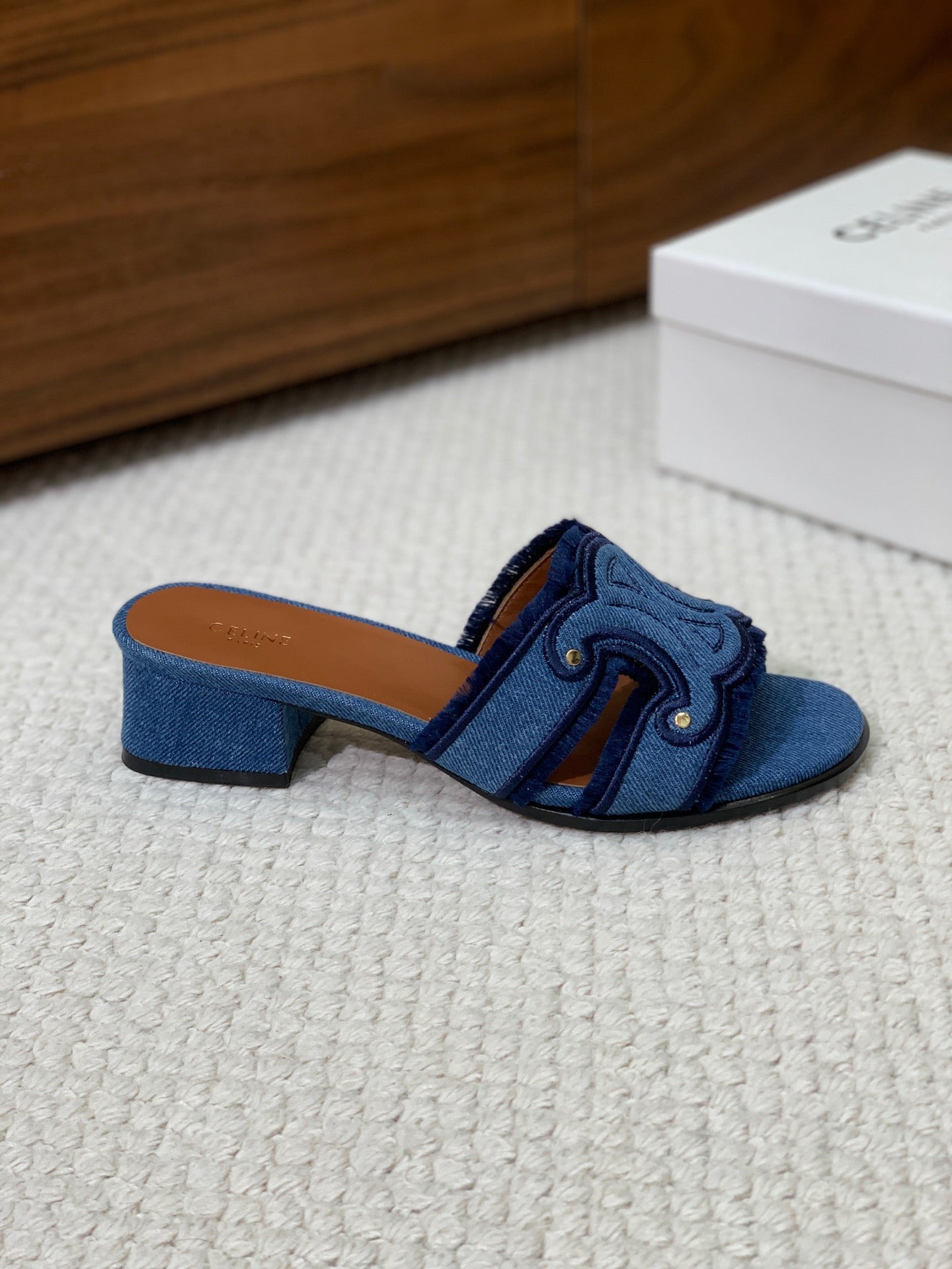 Celine 2026 Triomphe Marina Sandals Blue Denim 995223