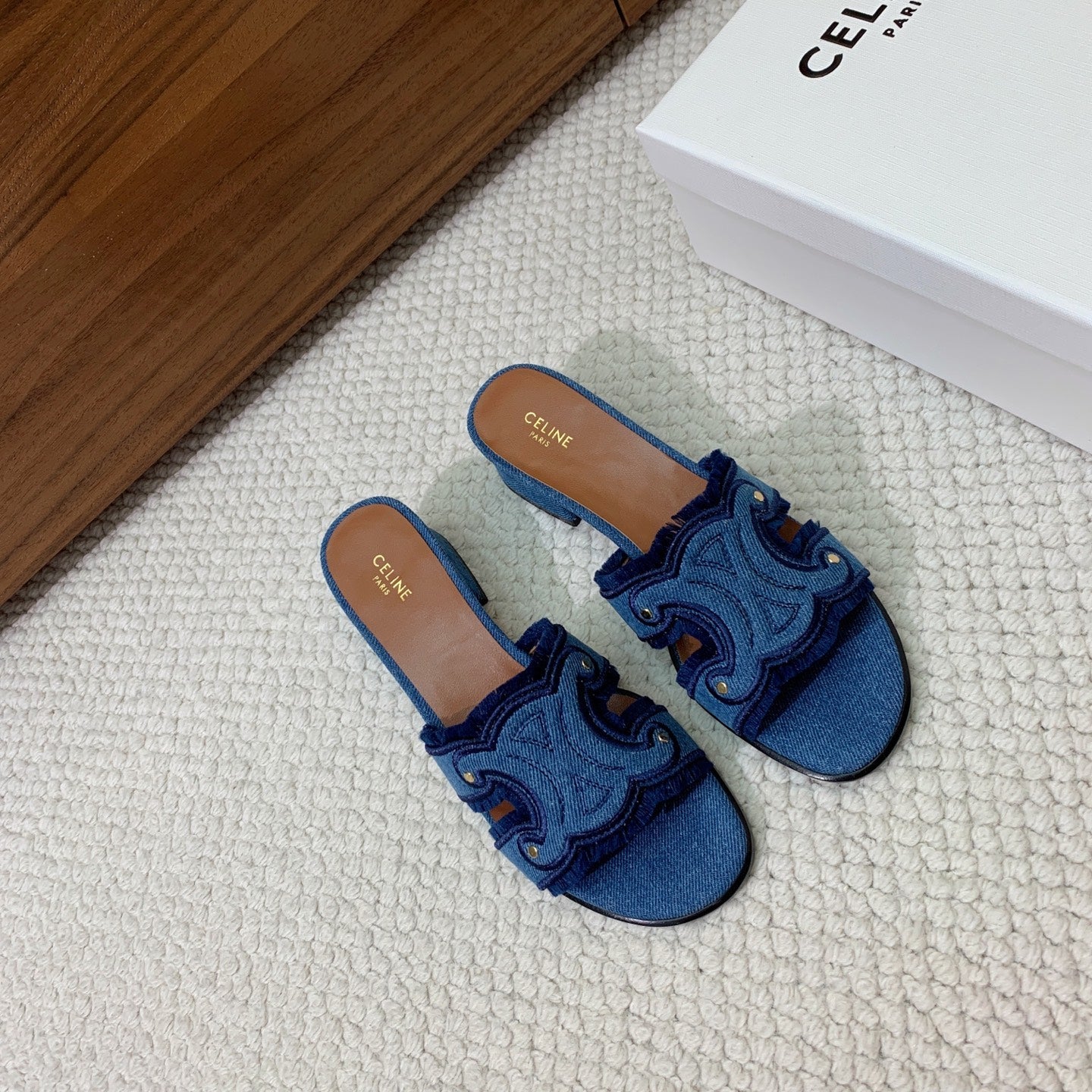 Celine 2026 Triomphe Marina Sandals Blue Denim 995223