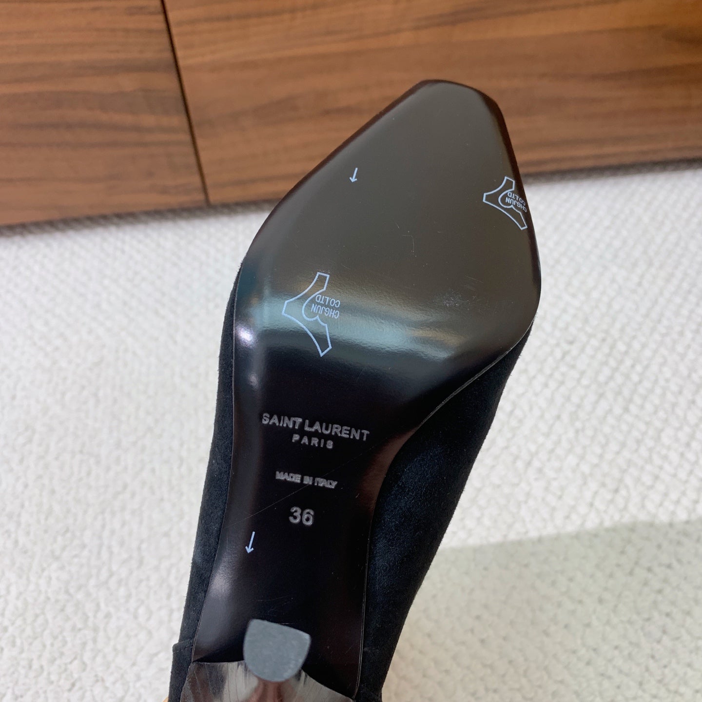 YSL 2025 High-heeled Ankle Boot Black Suede 574076