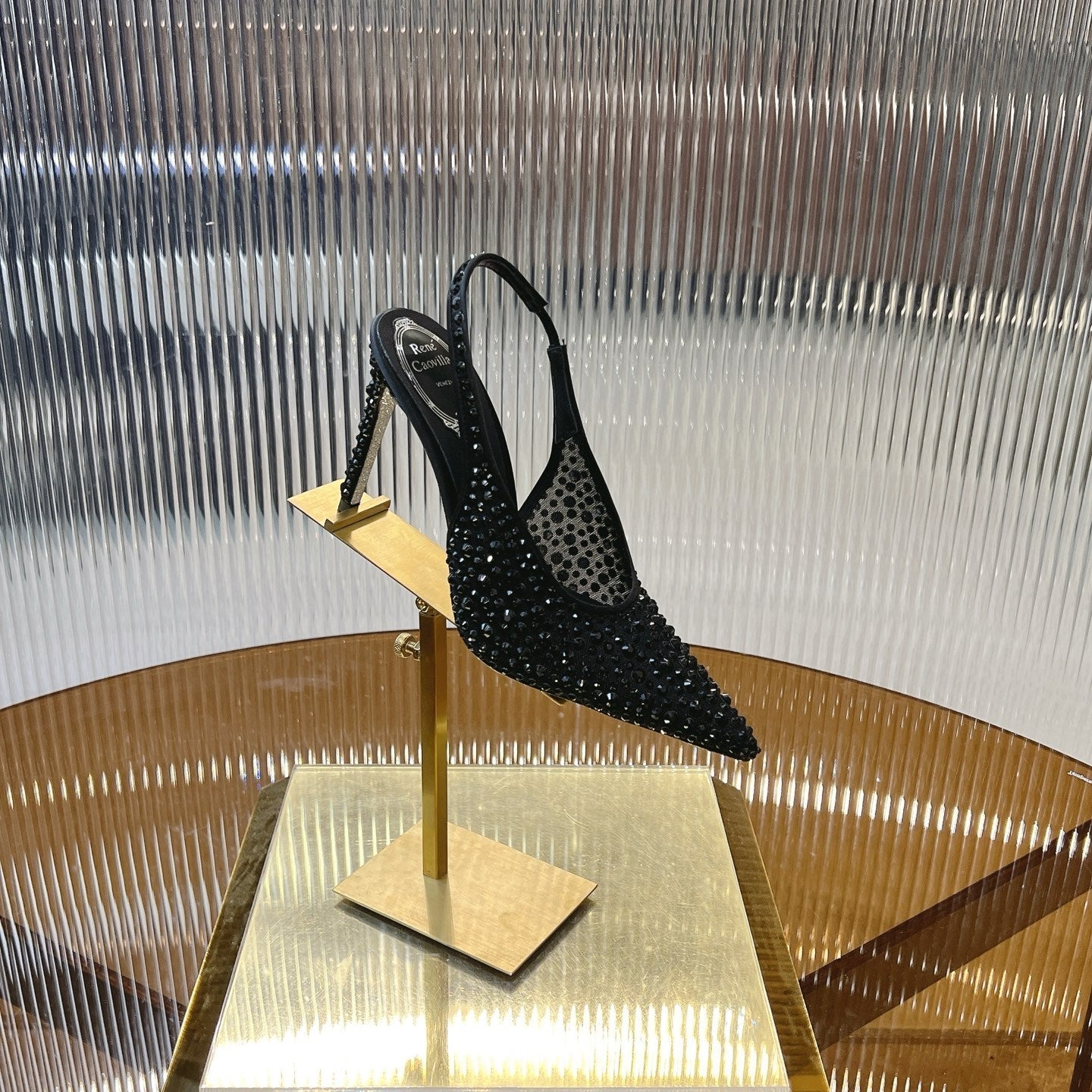 RC  Slingback Shoes Black Rhinestone Sheepskin 281981