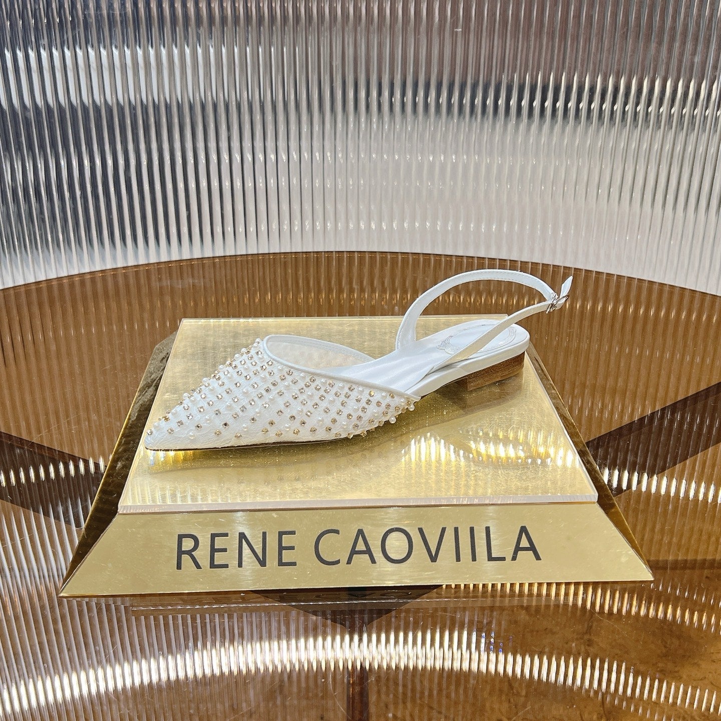 RC Slingback 1cm White  Rhinestone Sheepskin 281983