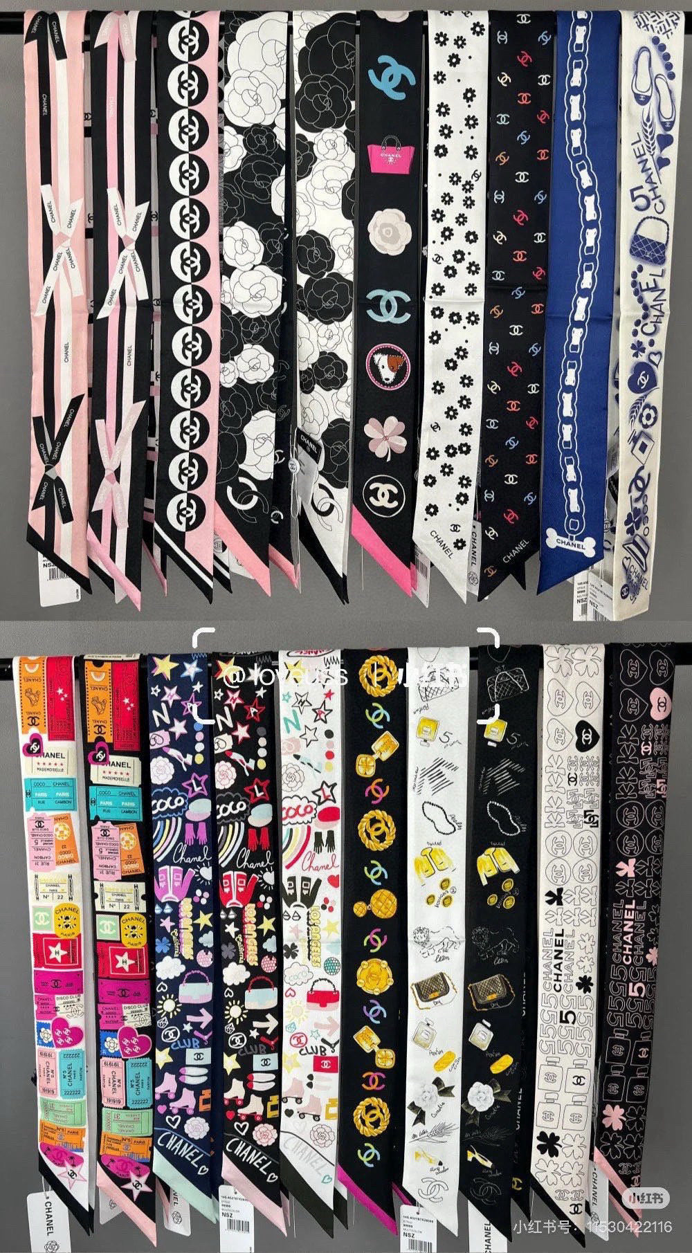 CC  Twilly Mini Scarf 120cm White Pink Mulberry Silk 924596