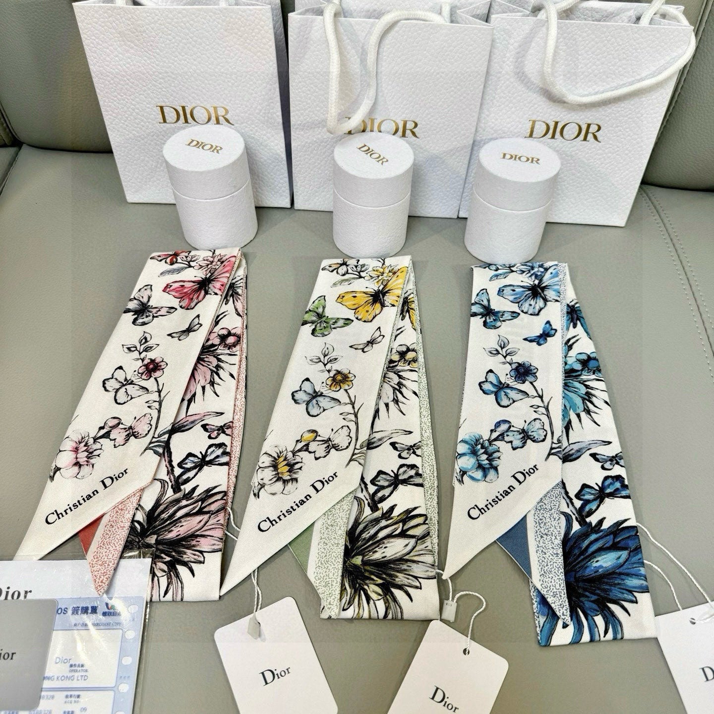 CD Twilly Mini Scarf 105cm Green Black Mulberry Silk 935251