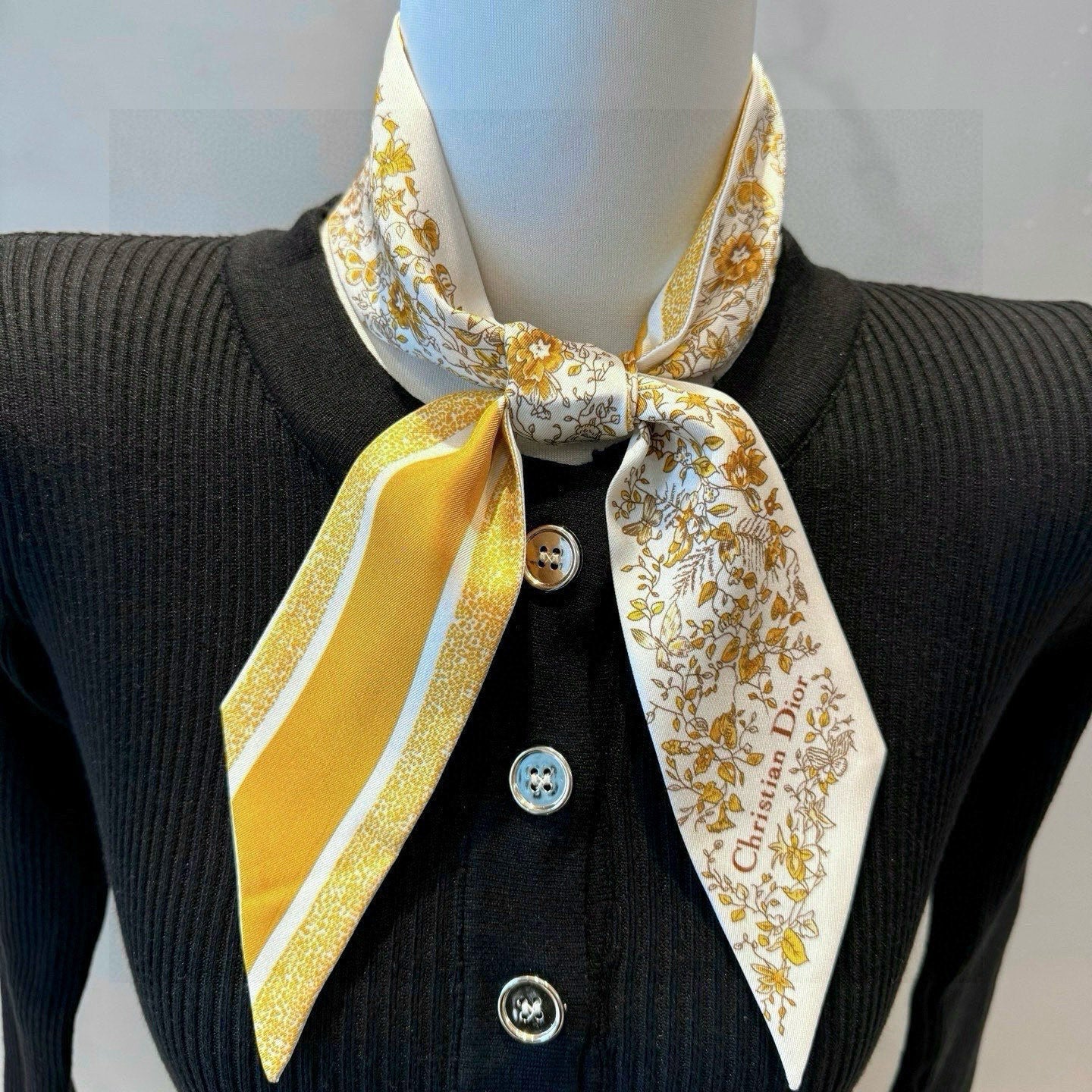 CD Twilly Mini Scarf 105cm Yellow Colorful Mulberry Silk 941921