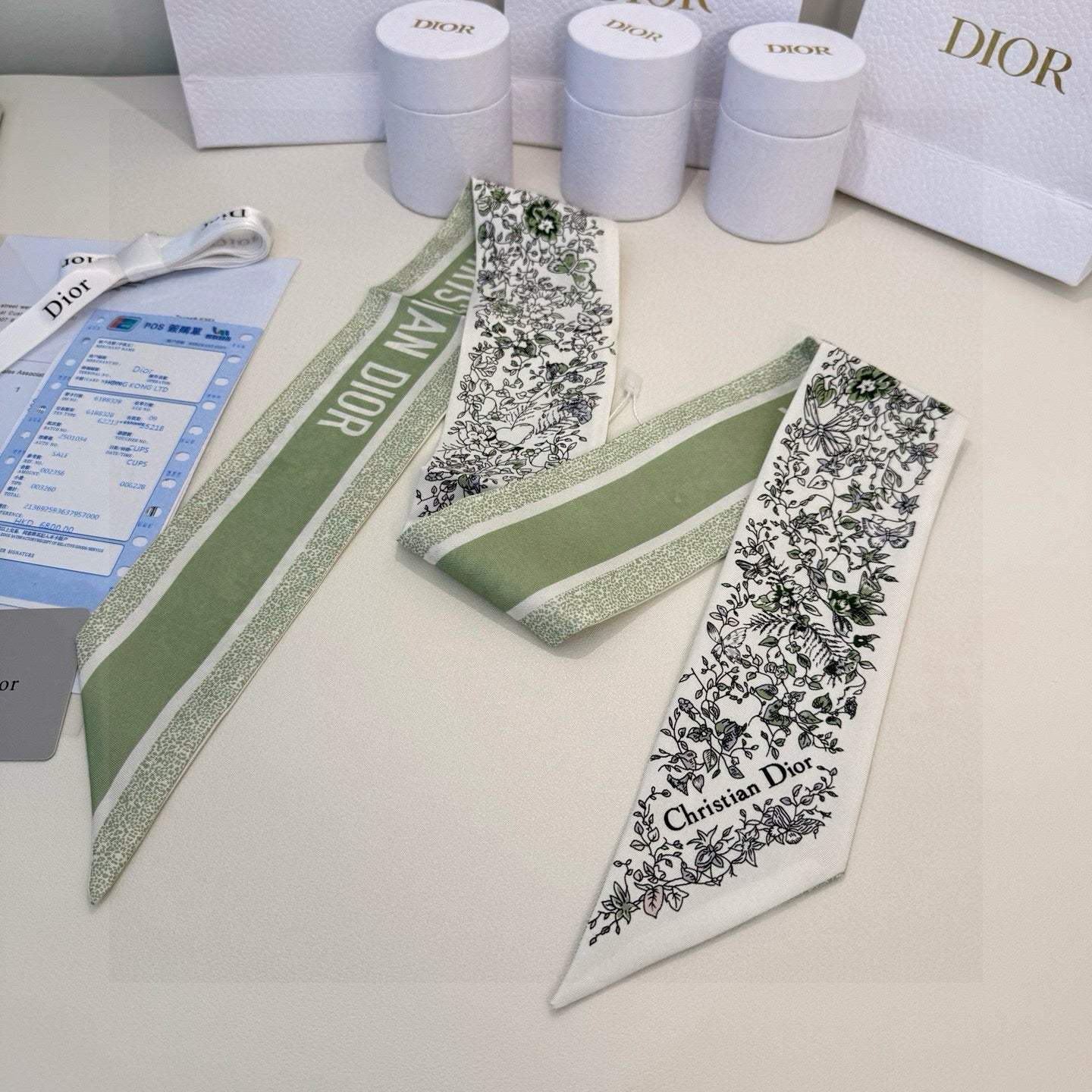 CD Twilly Mini Scarf 105cm Green Mulberry Silk 941923