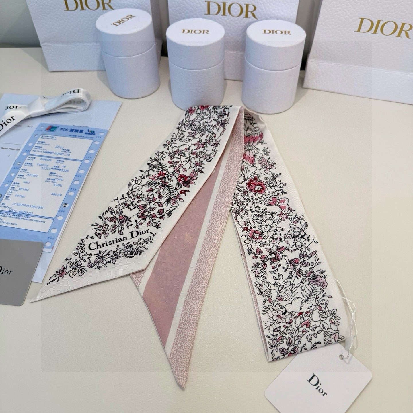 CD Twilly Mini Scarf 105cm Light Pink Mulberry Silk 941924