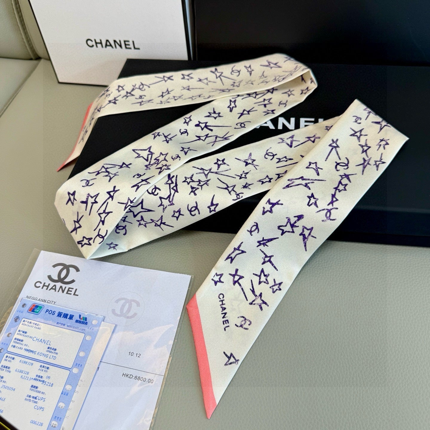 CC  Twilly Mini Star 120cm White Blue Mulberry Silk 941930