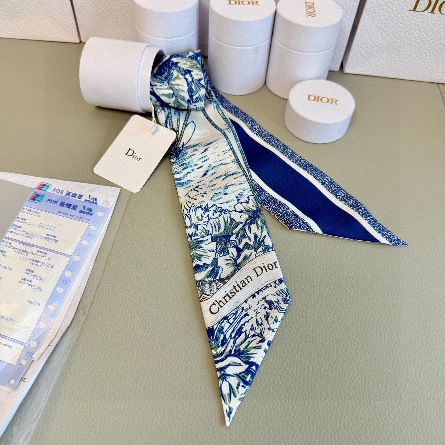 CD Twilly Mini Scarf 105cm Blue Colorful Mulberry Silk 945716