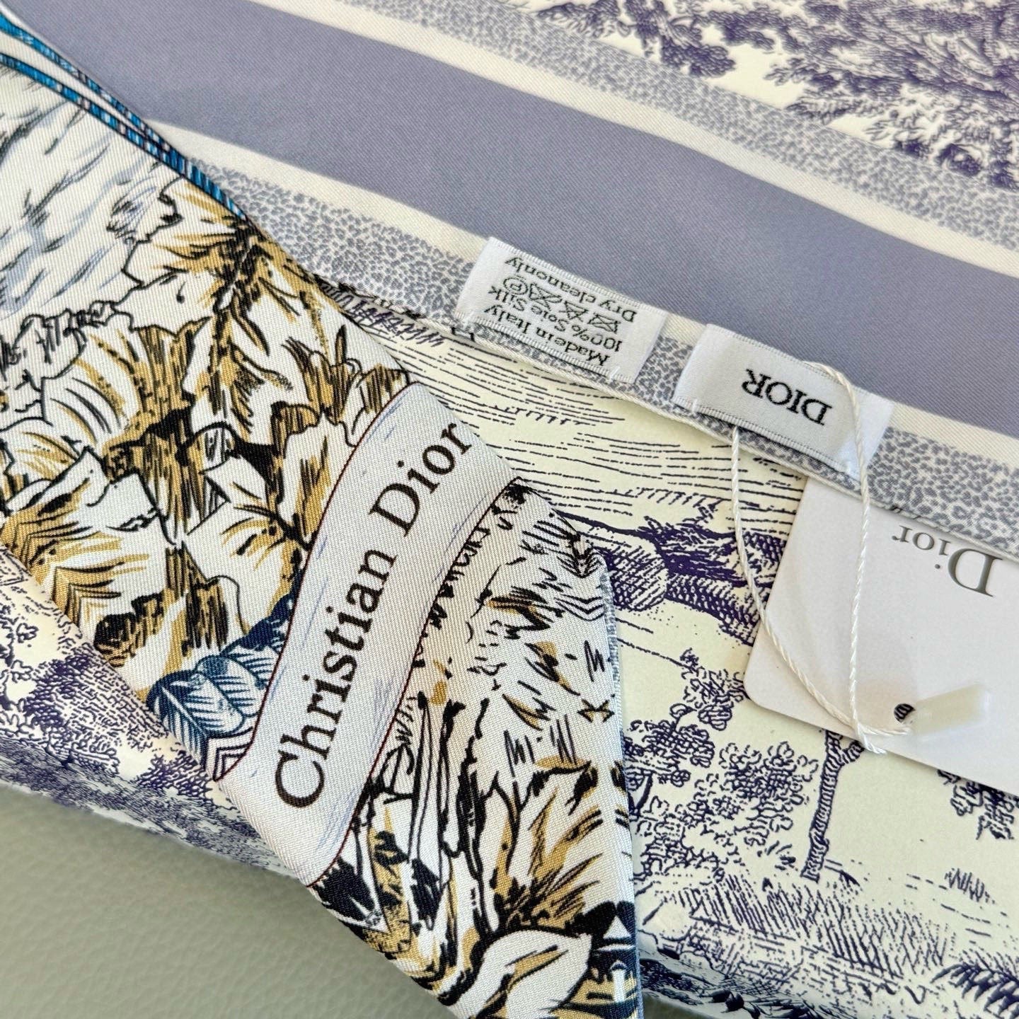 CD Twilly Mini Scarf 105cm Gray Colorful Mulberry Silk 945718