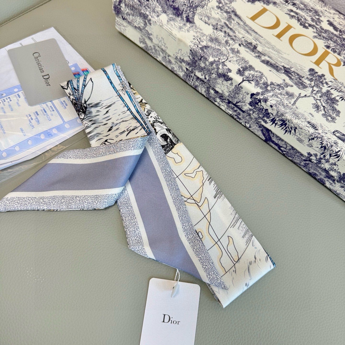 CD Twilly Mini Scarf 105cm Gray Colorful Mulberry Silk 945718