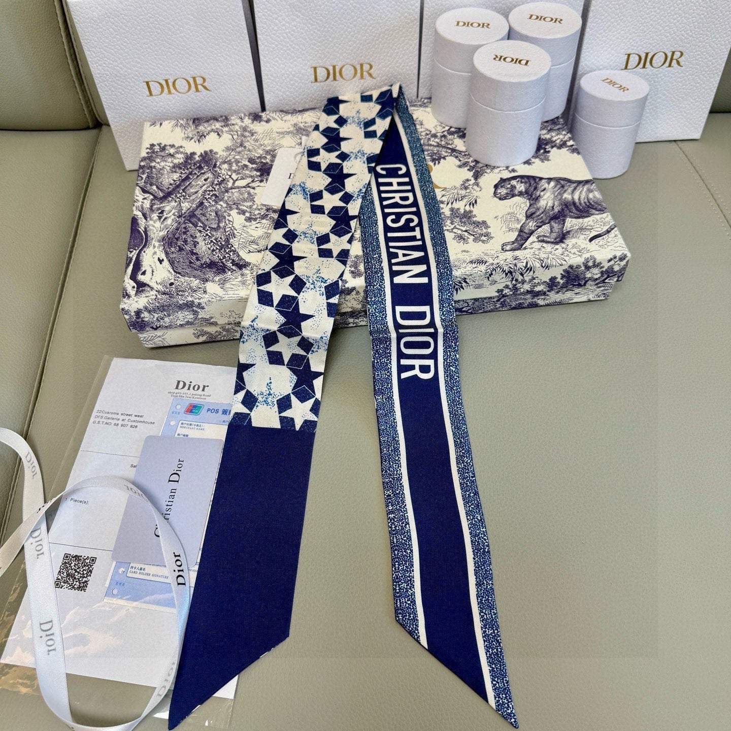 CD Twilly Mini Scarf 105cm Navy Blue Mulberry Silk 949193