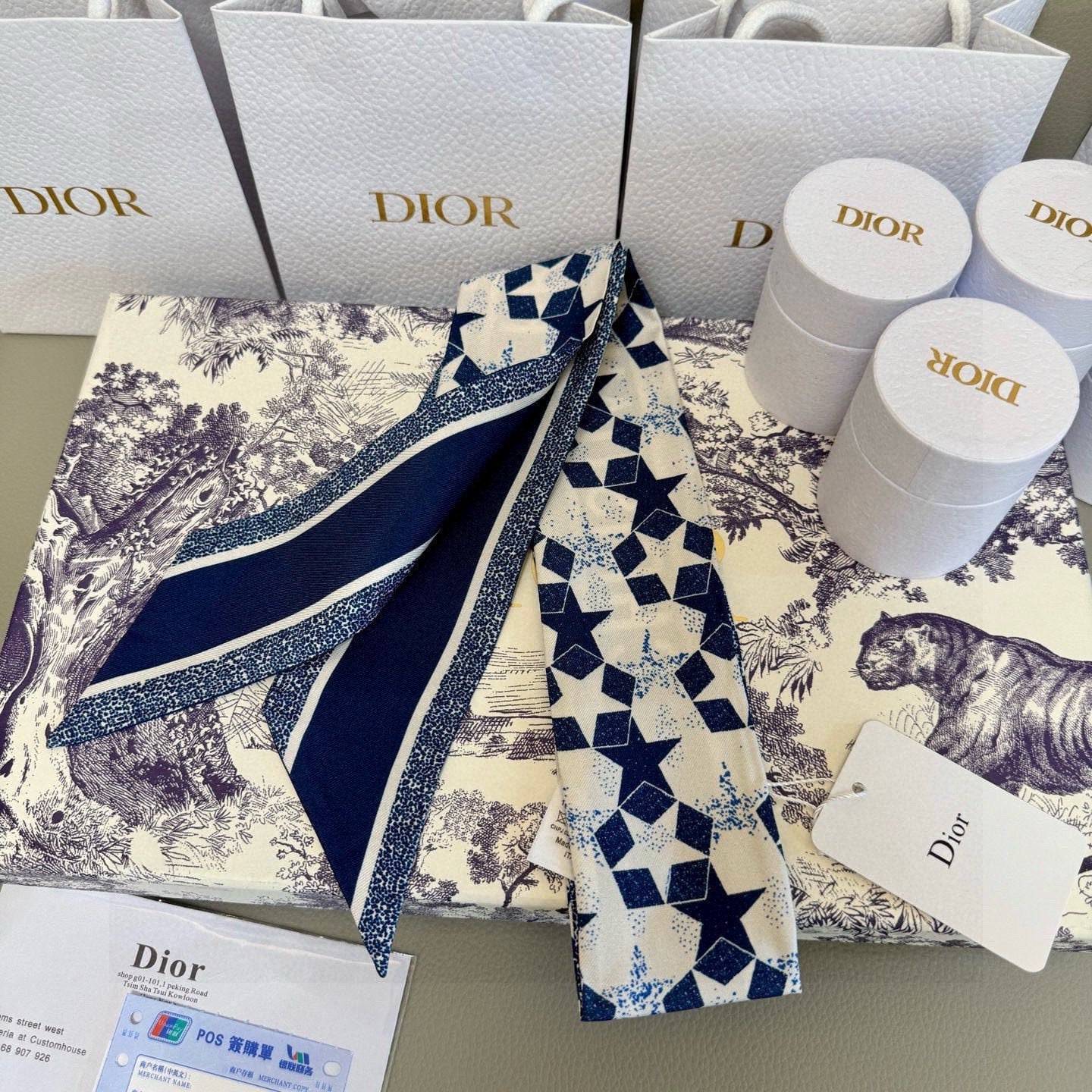 CD Twilly Mini Scarf 105cm Navy Blue Mulberry Silk 949193