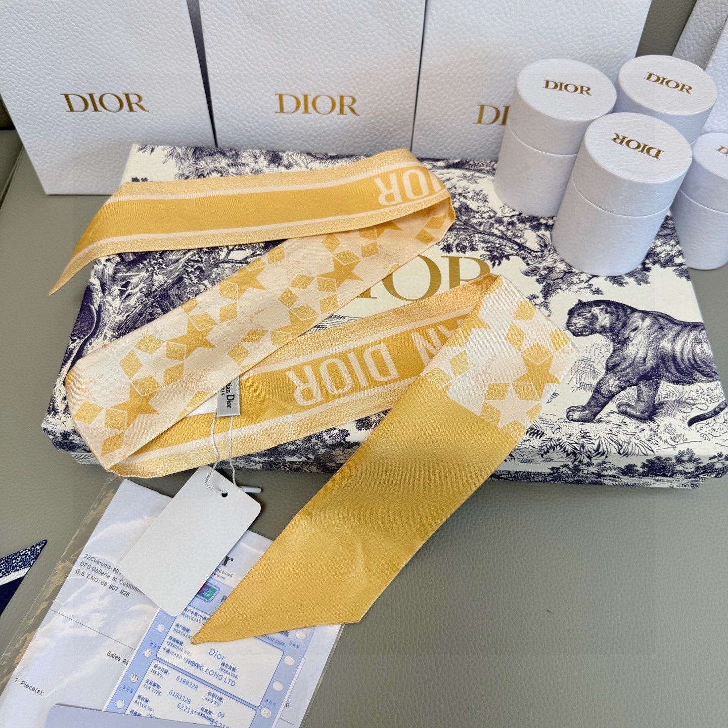 CD Twilly Mini Scarf 105cm Yellow Mulberry Silk 949194