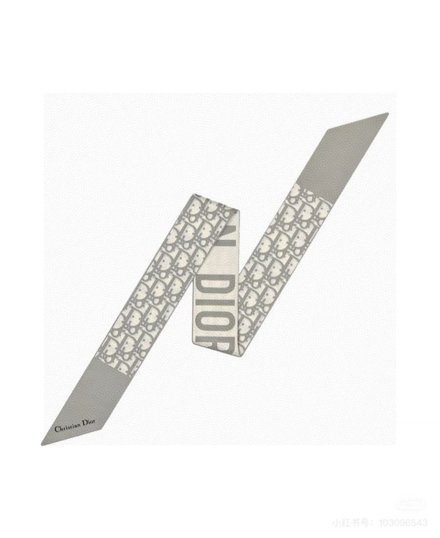 CD Twilly Mini Scarf 105cm Light Gray Mulberry Silk 953239