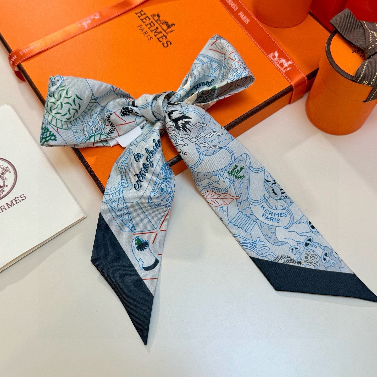 HM Twilly Mini Scarf 86CM Light Blue Colorful Mulberry Silk 957154