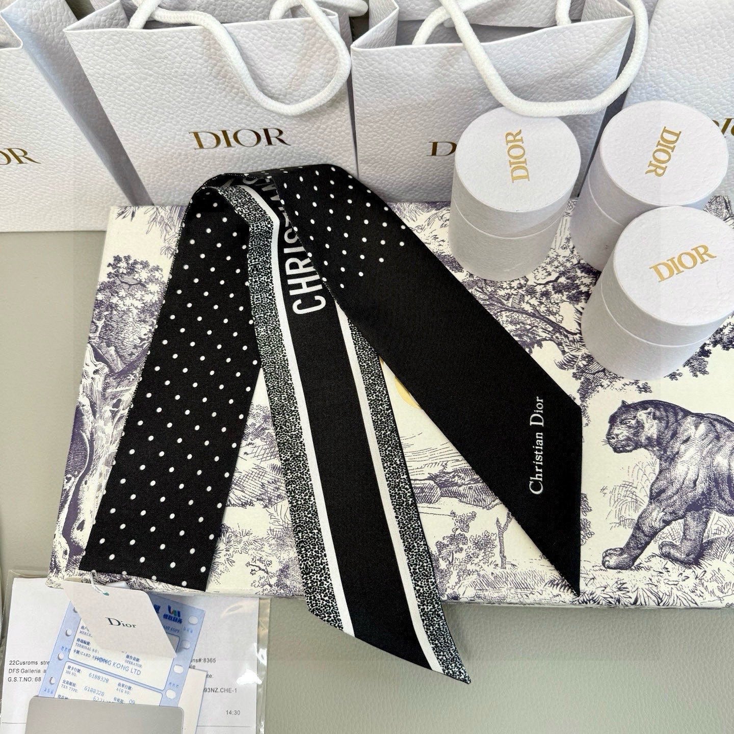 CD Twilly Mini Scarf 105cm Black Mulberry Silk 957049