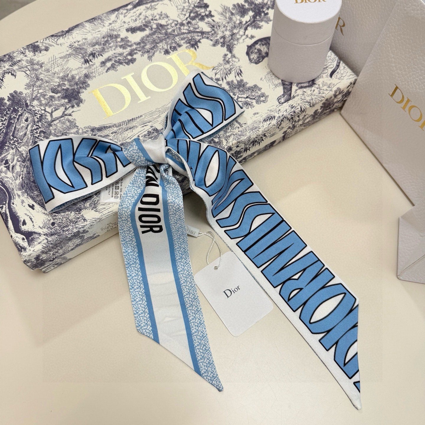 CD Twilly Mini Scarf 105cm Blue Mulberry Silk 957052