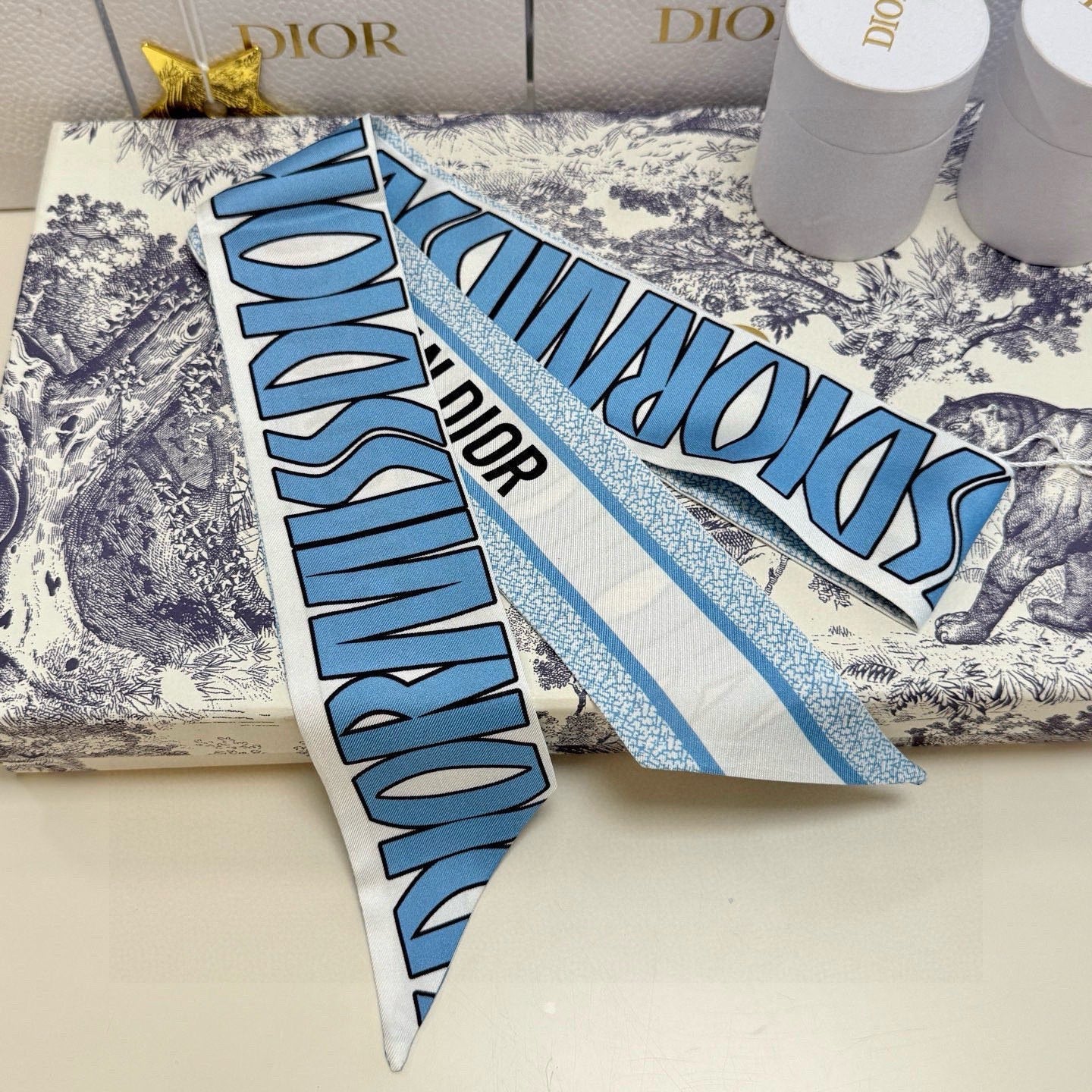 CD Twilly Mini Scarf 105cm Blue Mulberry Silk 957052