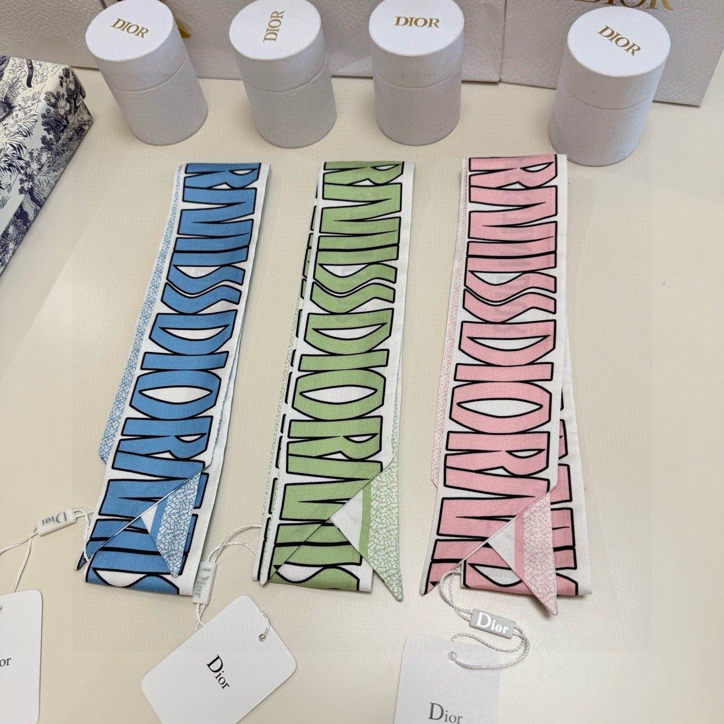 CD Twilly Mini Scarf 105cm Blue Mulberry Silk 957052