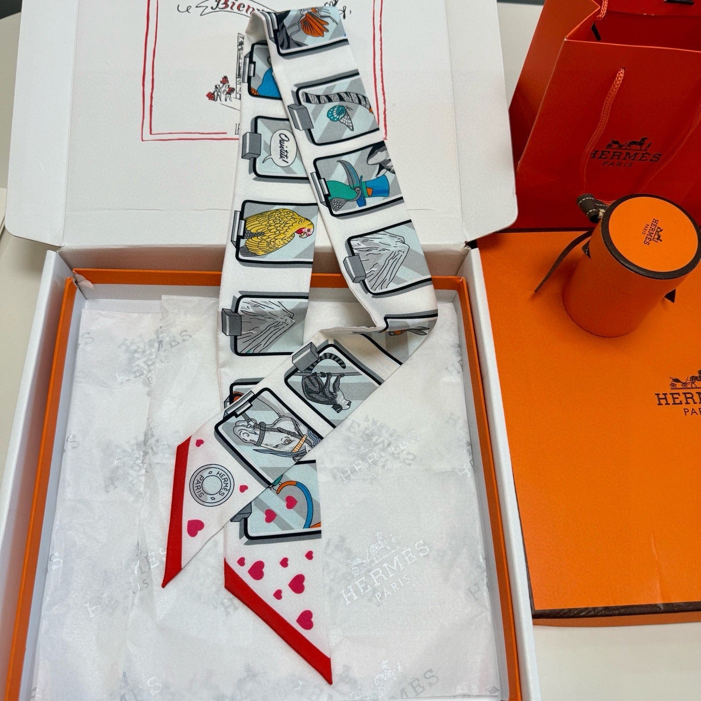 HM Twilly Mini Scarf 86CM White Colorful Mulberry Silk 957156