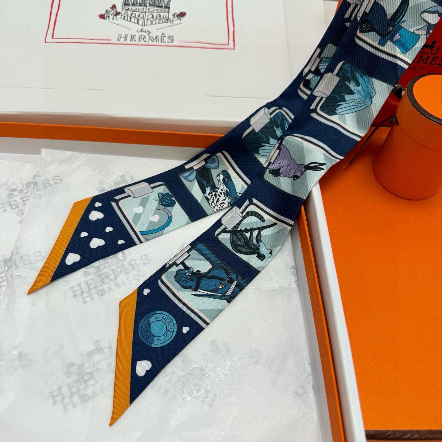 HM Twilly Mini Scarf 86CM Navy Blue Mulberry Silk 957157