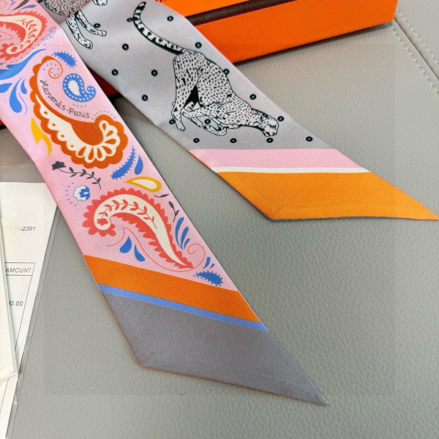 HM Twilly Mini Scarf 86CM Pink Gray Mulberry Silk 965632