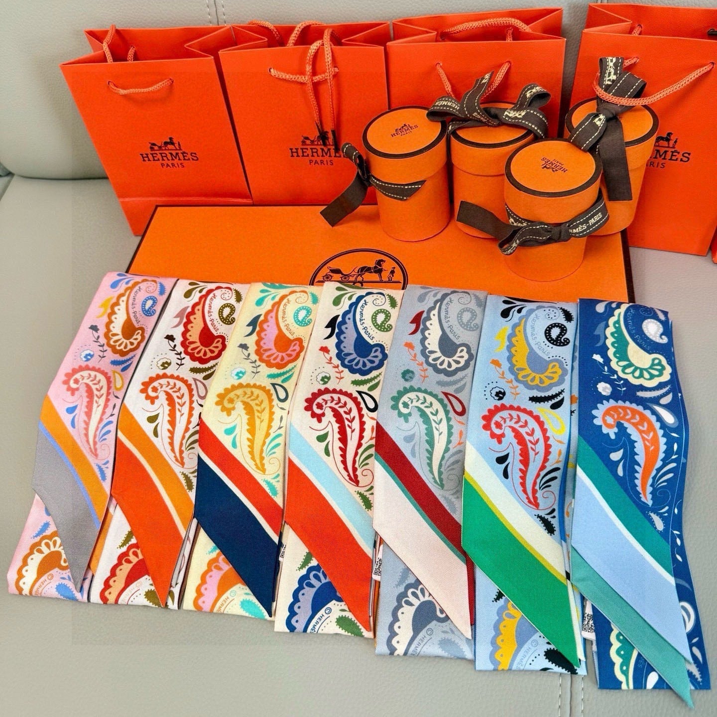 HM Twilly Mini Scarf 86CM Pink Gray Mulberry Silk 965632