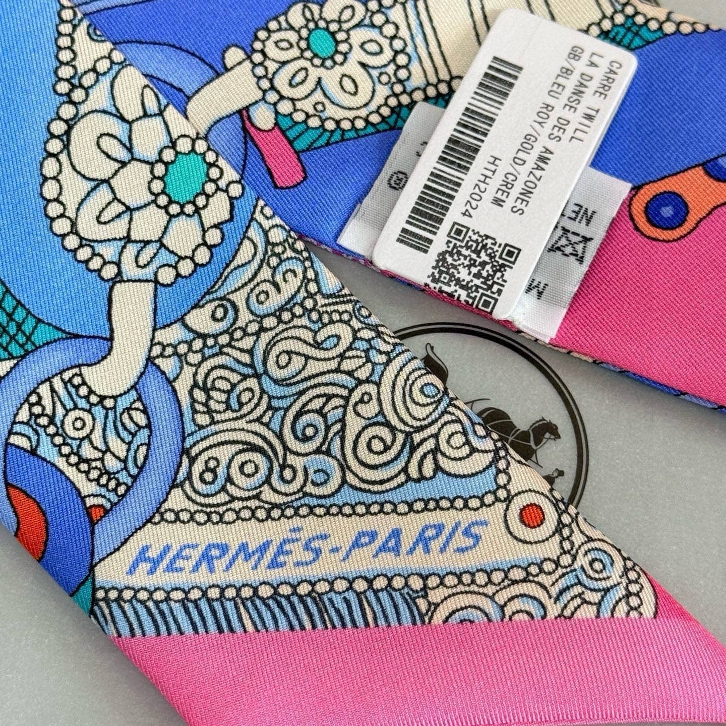 HM Twilly Mini Scarf 86CM Pink Blue Mulberry Silk 965638