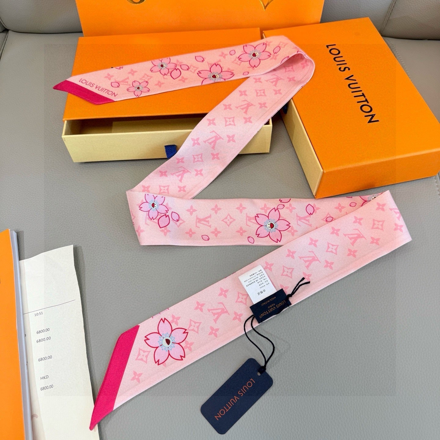 LV Twilly Scarf 120cm Pink Colorful Silk 965654