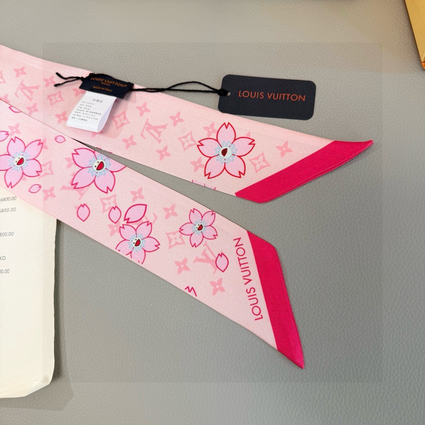 LV Twilly Scarf 120cm Pink Colorful Silk 965654