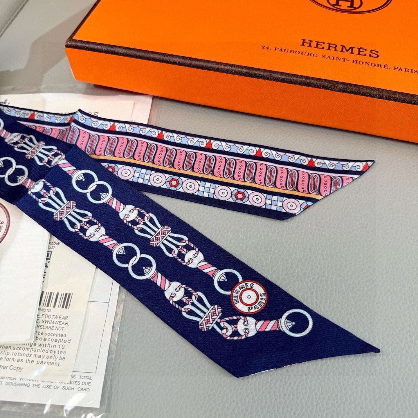 HM Twilly Mini Scarf 86CM Blue Pink Mulberry Silk 967448