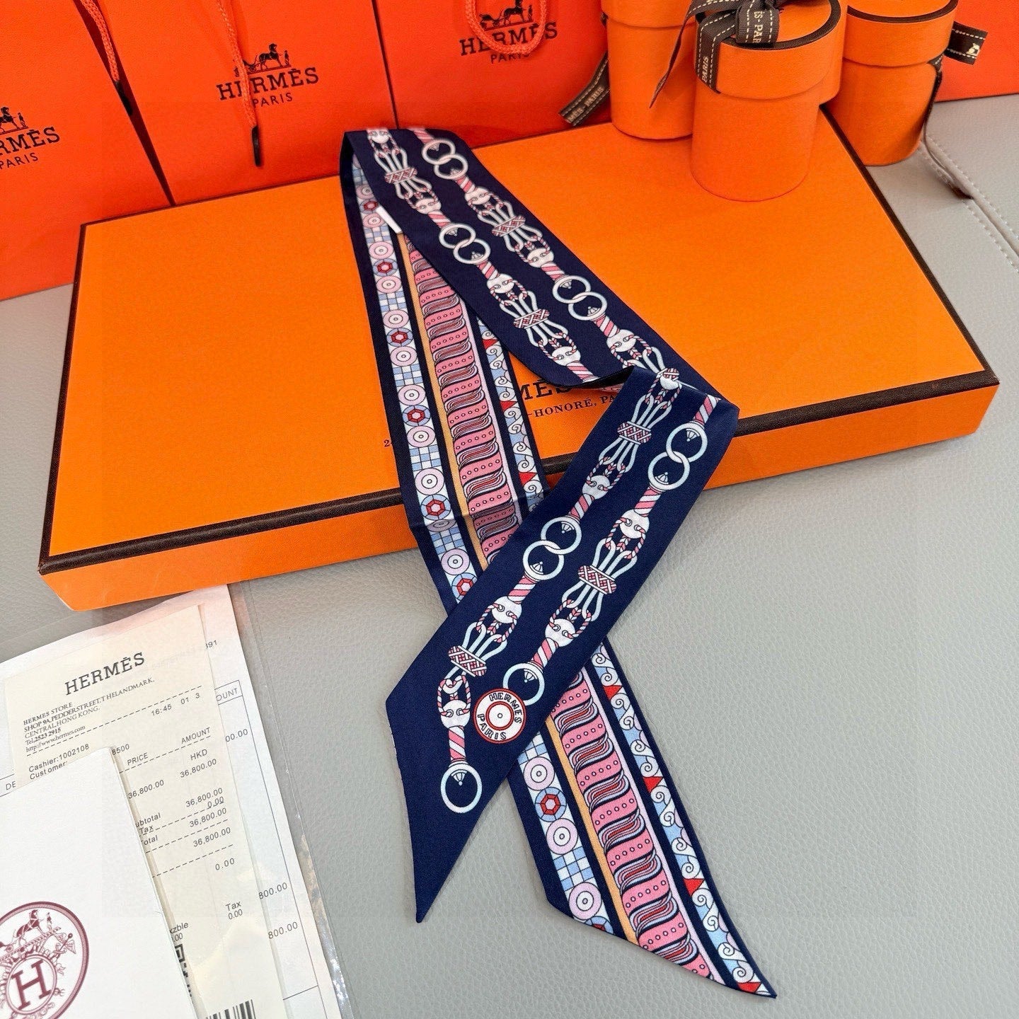 HM Twilly Mini Scarf 86CM Blue Pink Mulberry Silk 967448