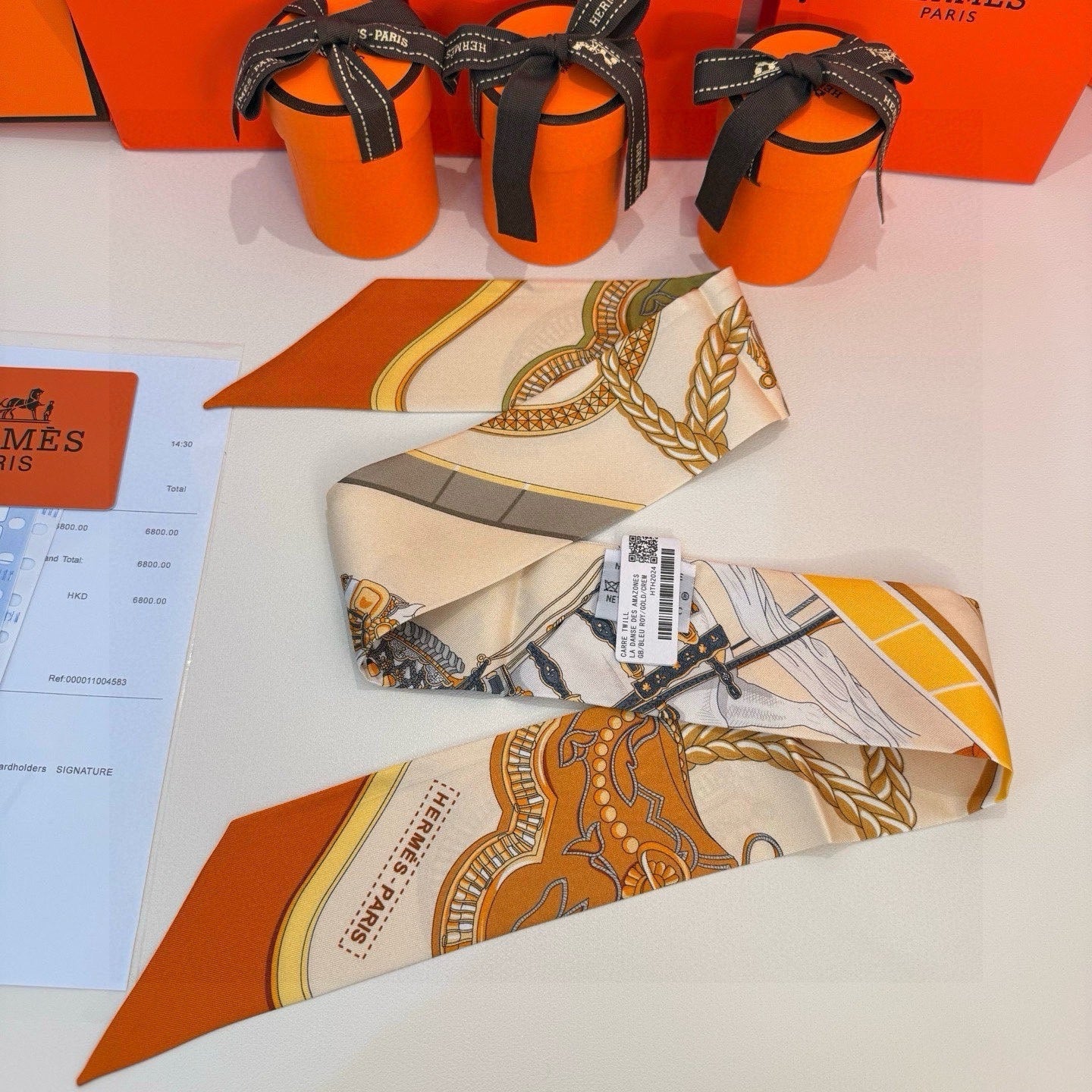 HM Twilly Mini Scarf 86CM Orange Beige Mulberry Silk 968830