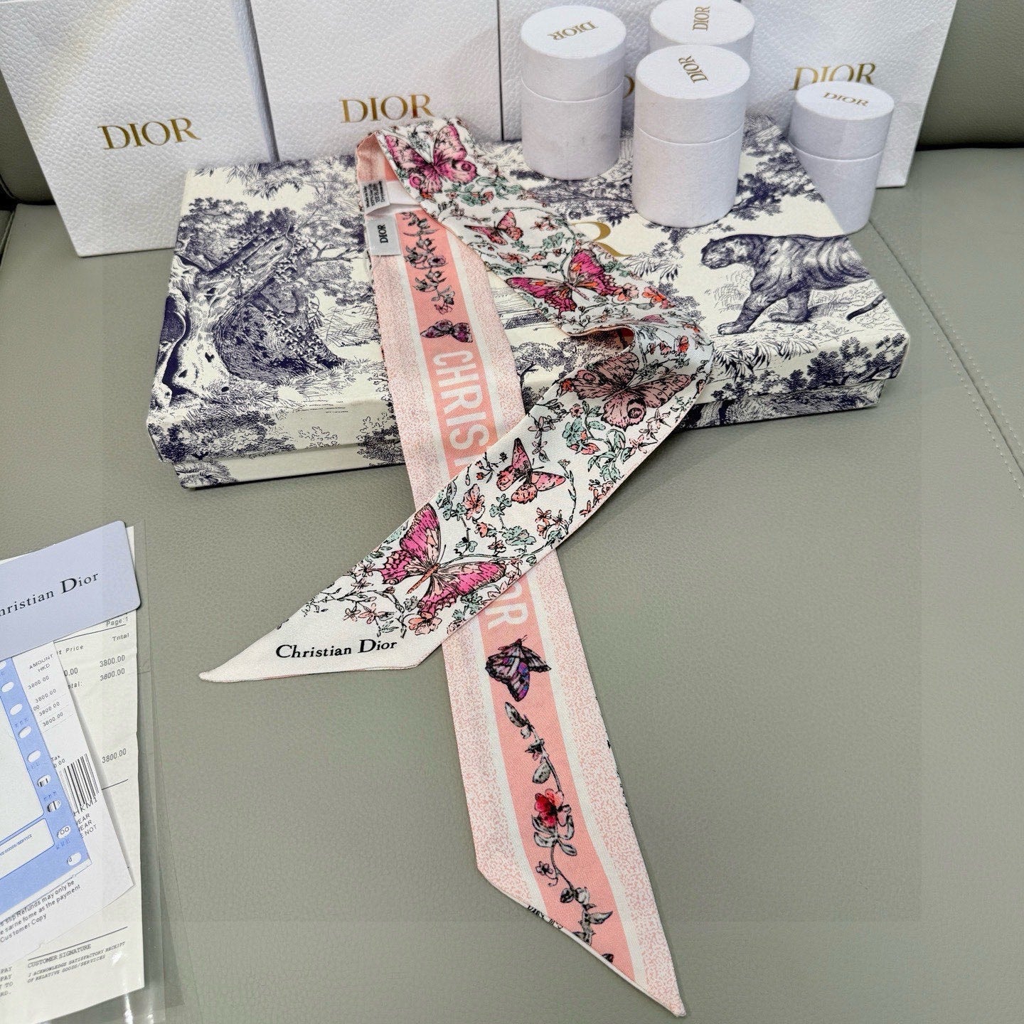 CD Twilly Mini Scarf 105cm Light Pink Colorful Mulberry Silk 969062