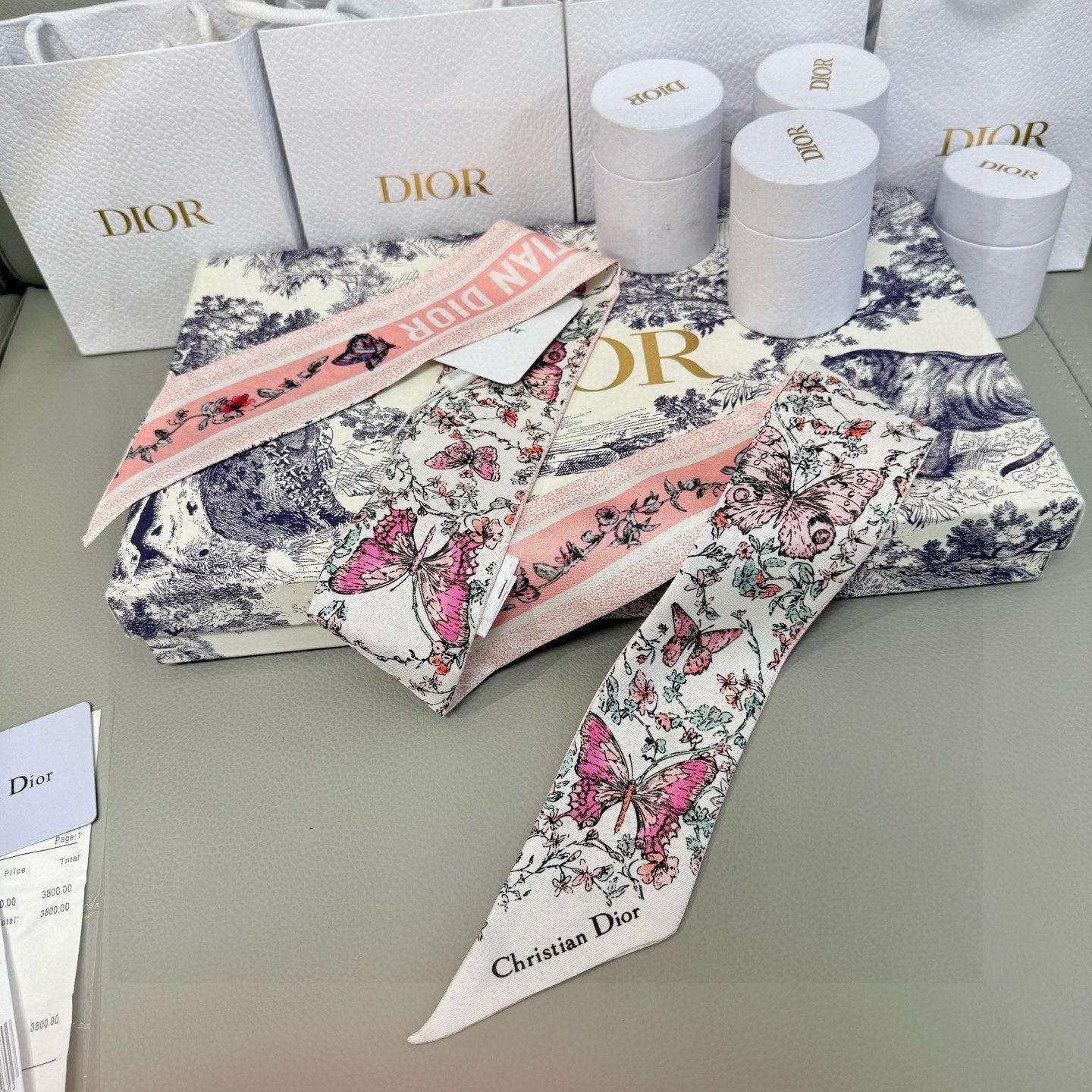 CD Twilly Mini Scarf 105cm Light Pink Colorful Mulberry Silk 969062