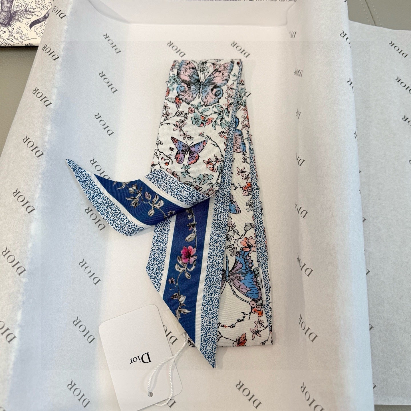 CD Twilly Mini Scarf 105cm Blue Mulberry Silk 969063