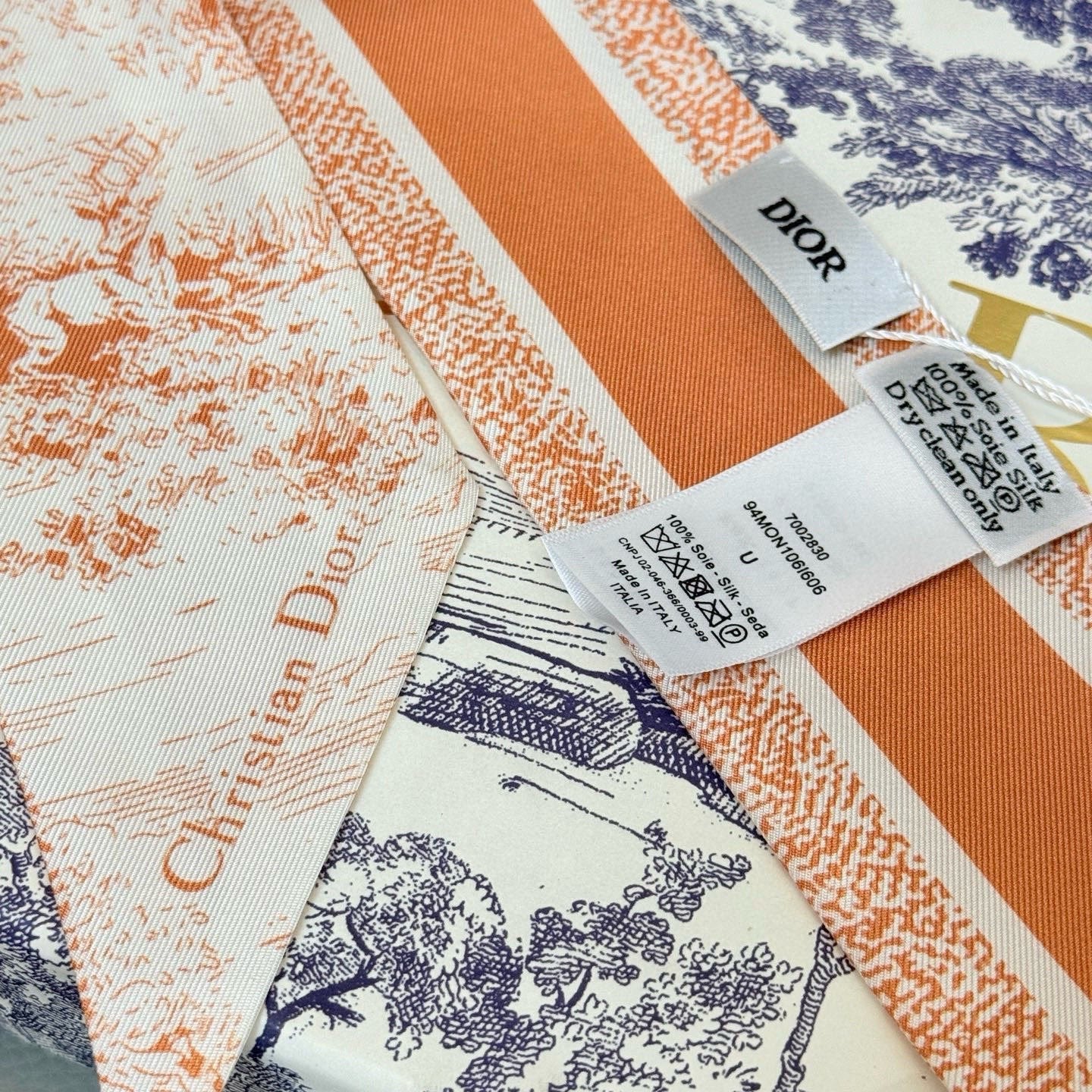 CD Twilly Mini Scarf 105cm Orange White Mulberry Silk 976490